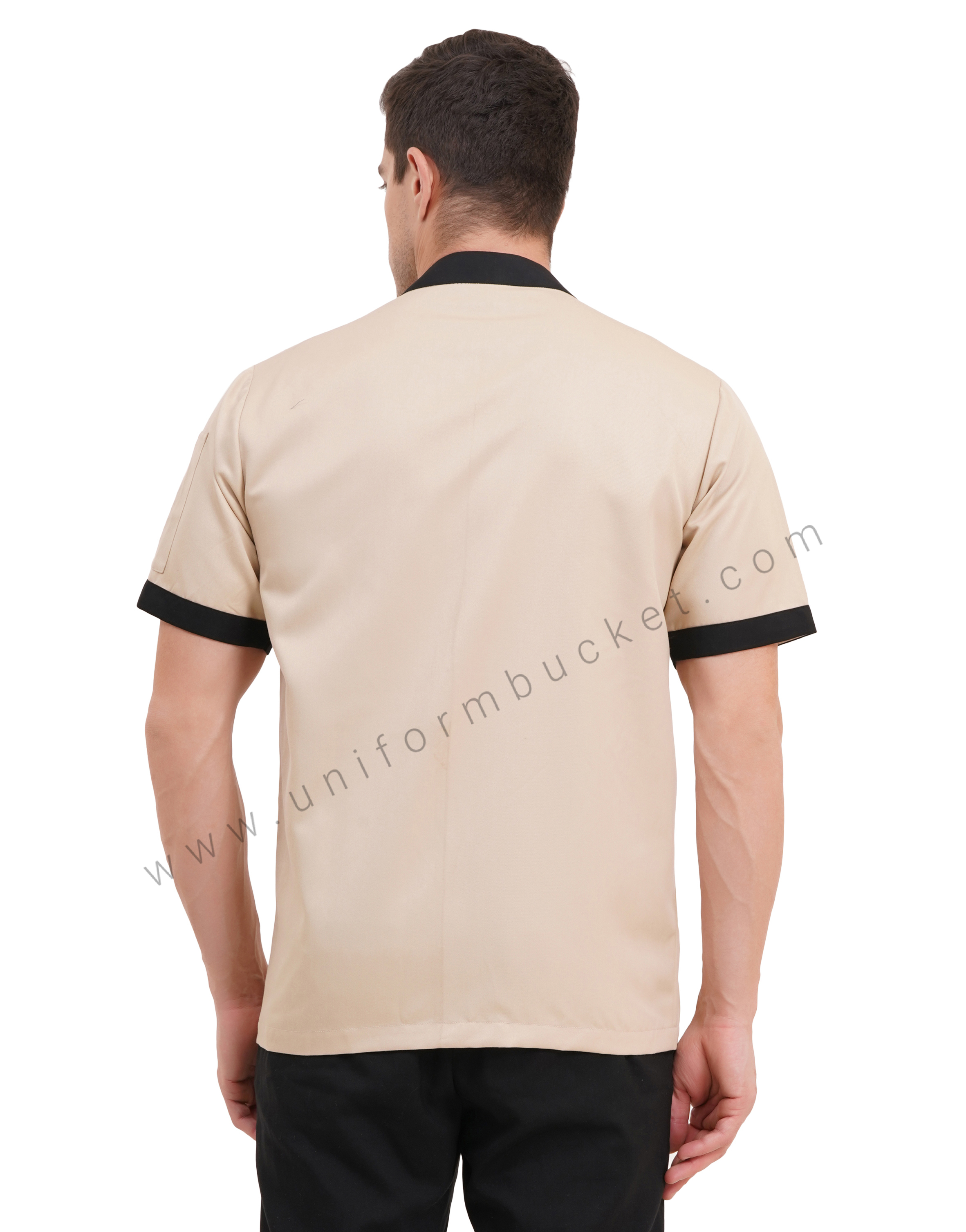male beige & black  chef jacket with hidden buttons thumbnail 4