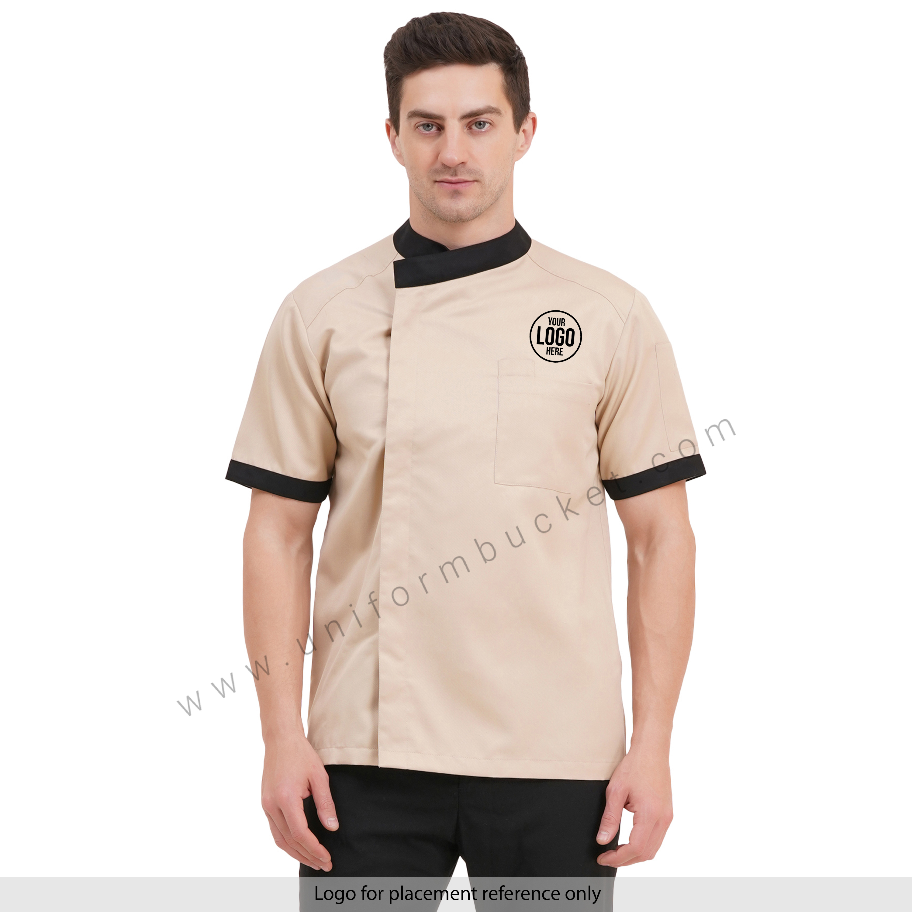 male beige & black  chef jacket with hidden buttons thumbnail 5