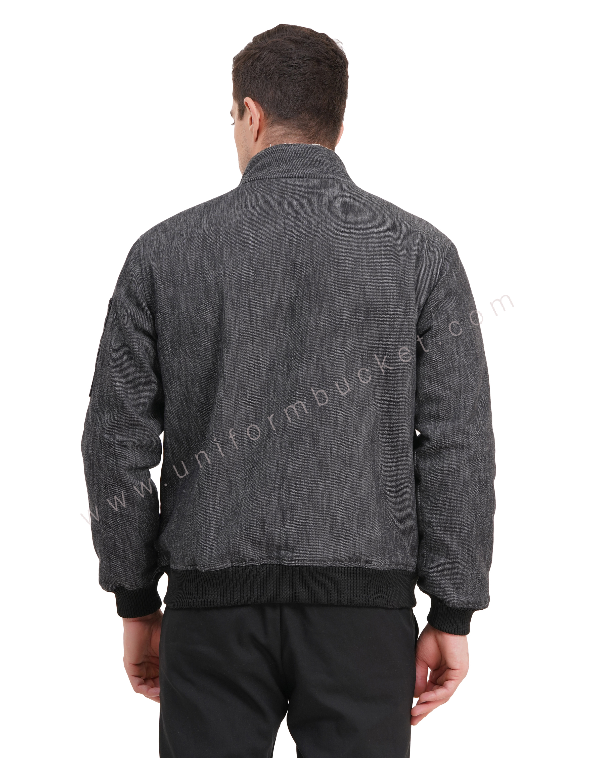 male black denim jacket with front cross pleat & front zip thumbnail 6