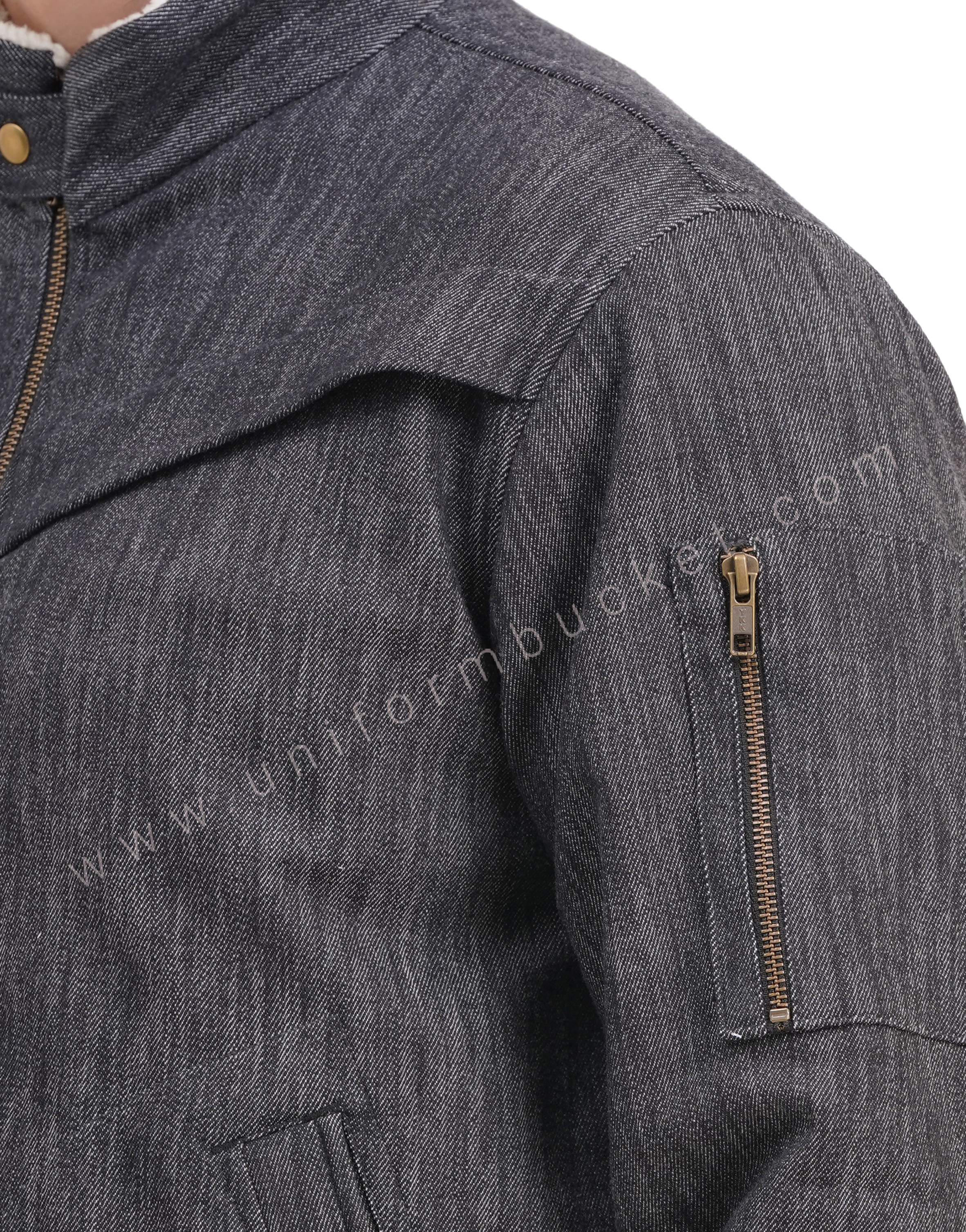 male black denim jacket with front cross pleat & front zip thumbnail 7