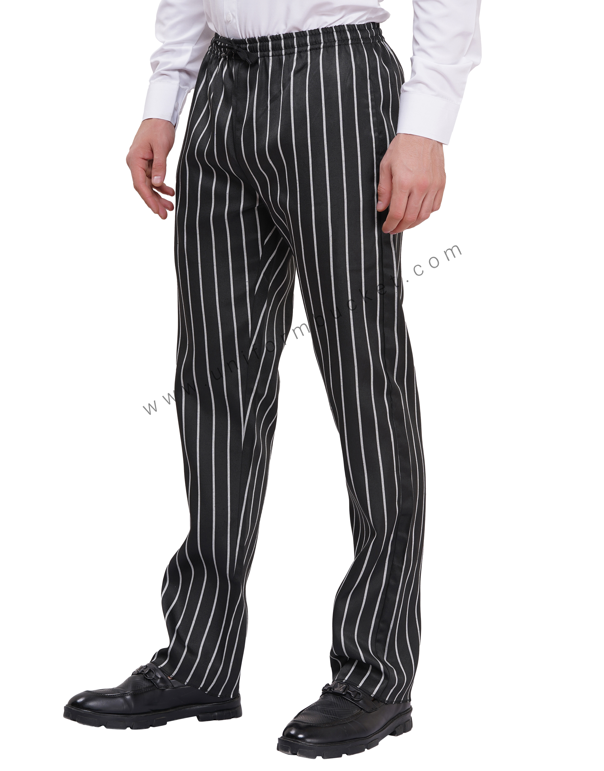 MALE BLACK & WHITE LINING WAITER TROUSER WITH FULL ELASTIC view 1