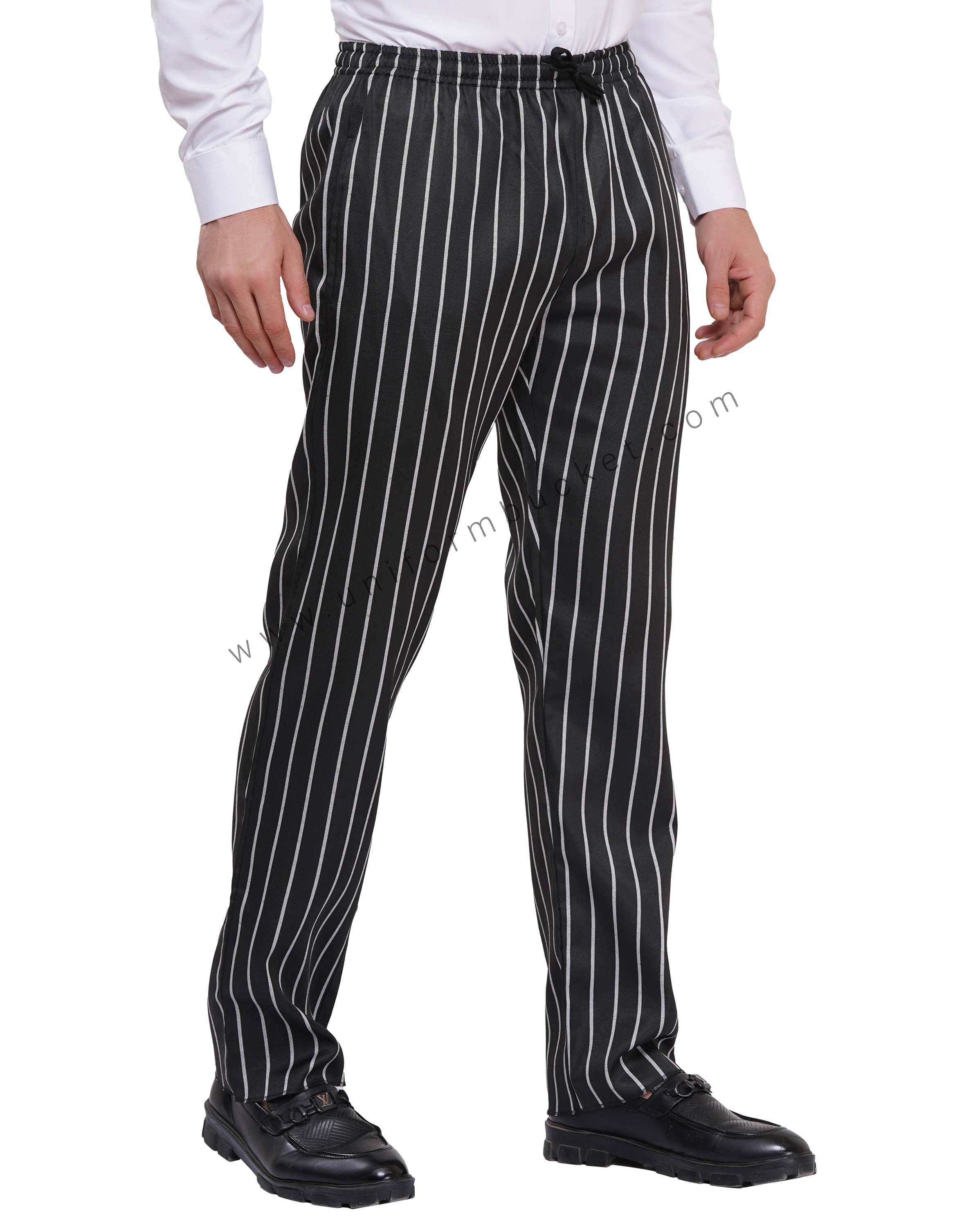 MALE BLACK & WHITE LINING WAITER TROUSER WITH FULL ELASTIC thumbnail 2