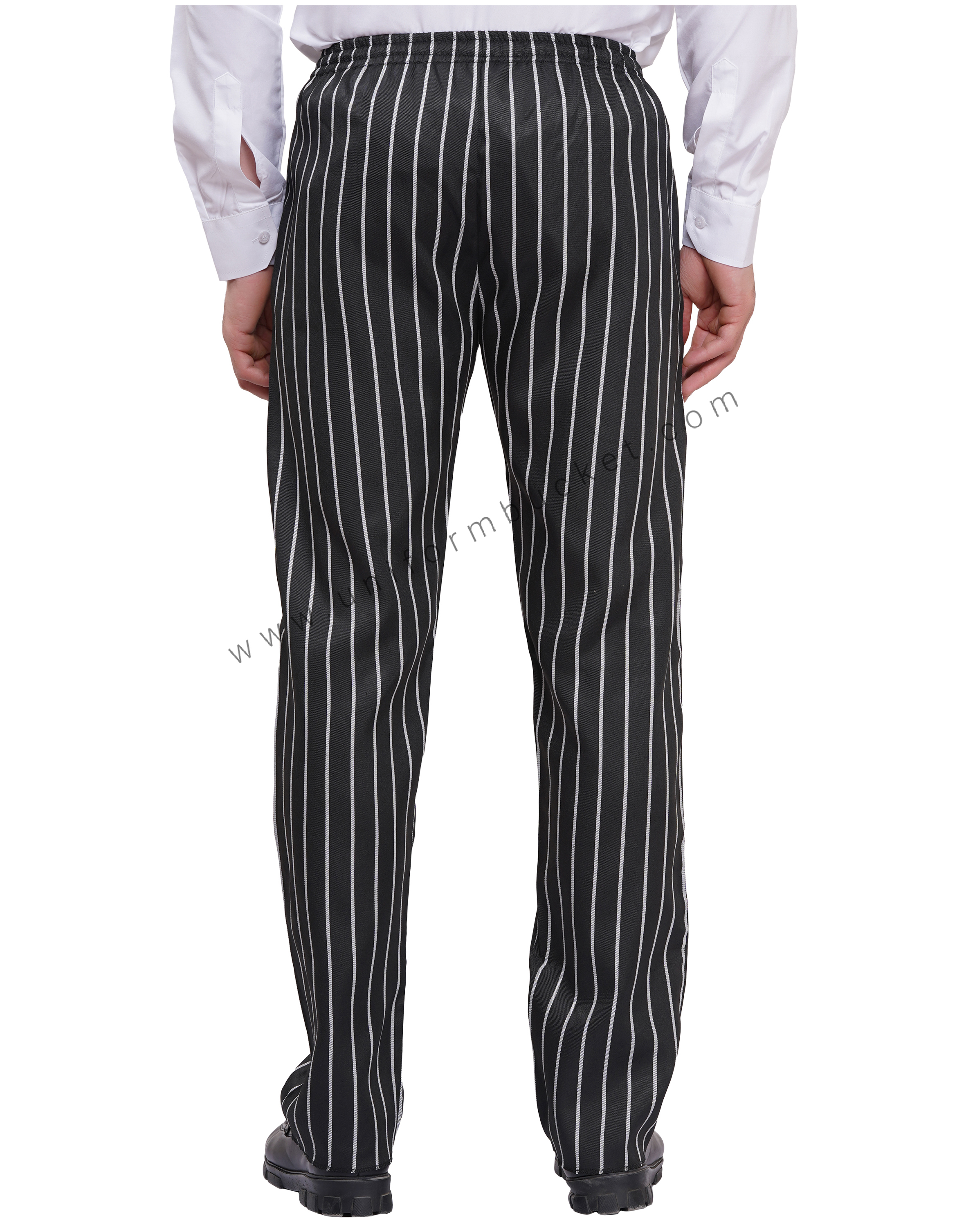 MALE BLACK & WHITE LINING WAITER TROUSER WITH FULL ELASTIC thumbnail 3