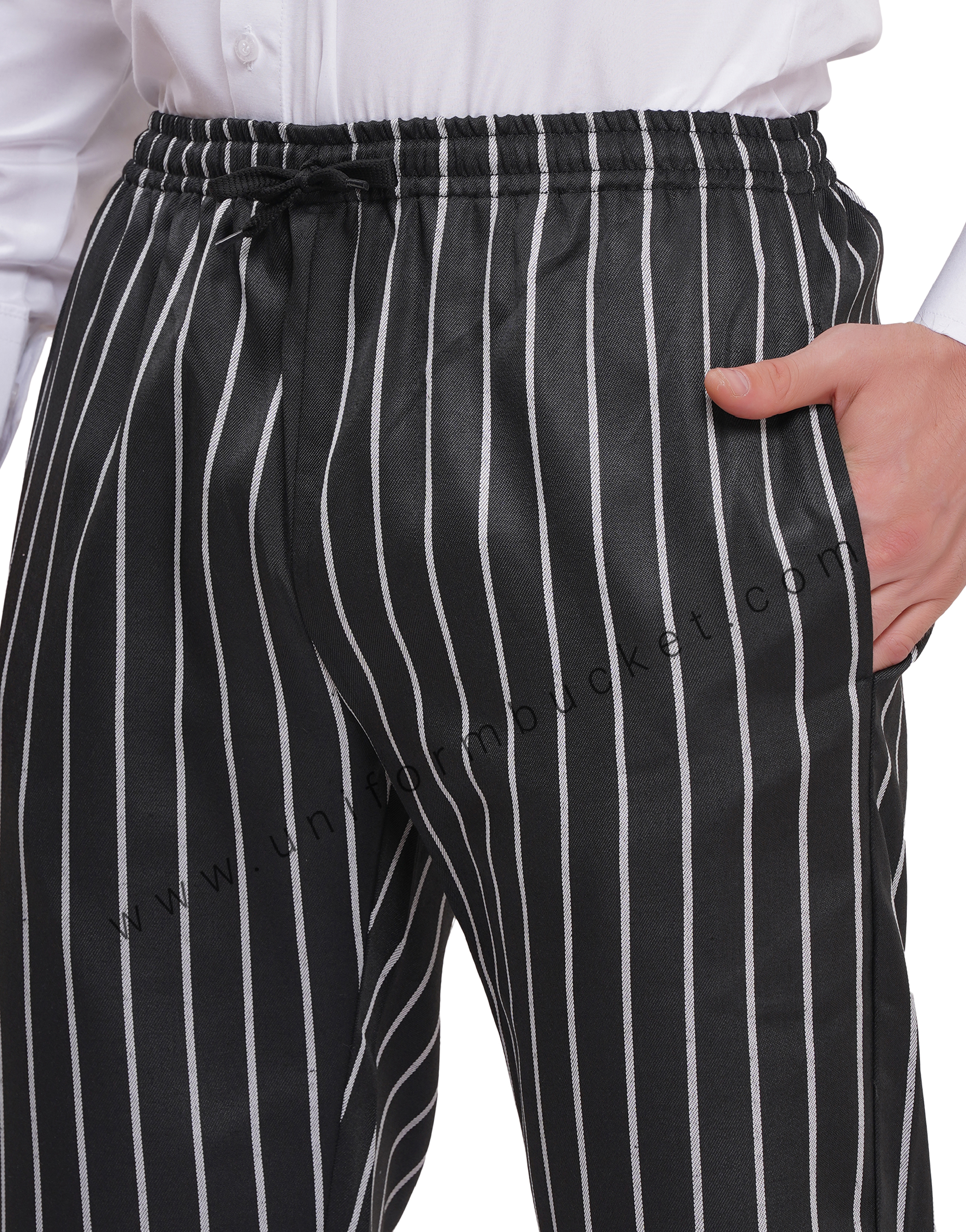 MALE BLACK & WHITE LINING WAITER TROUSER WITH FULL ELASTIC thumbnail 4