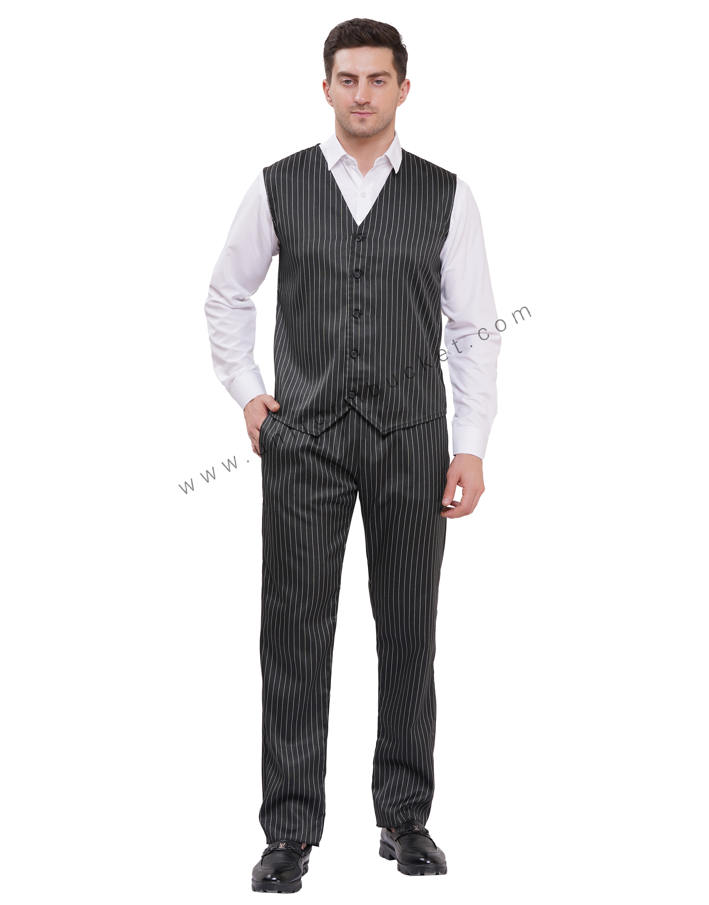 MALE BLACK & WHITE LINING WAITER TROUSER WITH FULL ELASTIC thumbnail 5