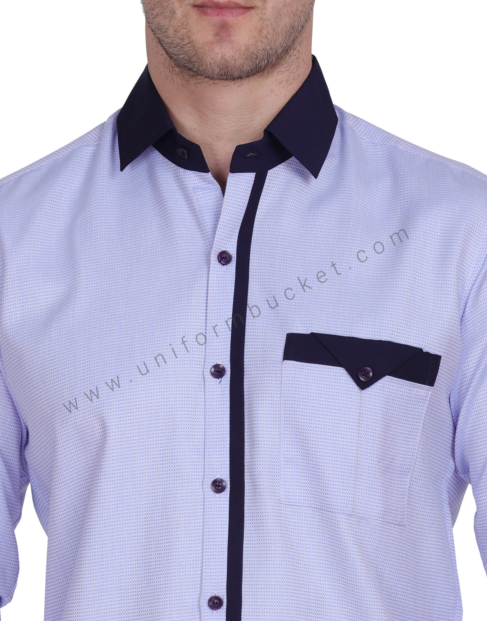 MALE BLUE DOTTED SHIRT WITH NAVY BLUE CUFF & COLLAR thumbnail 5