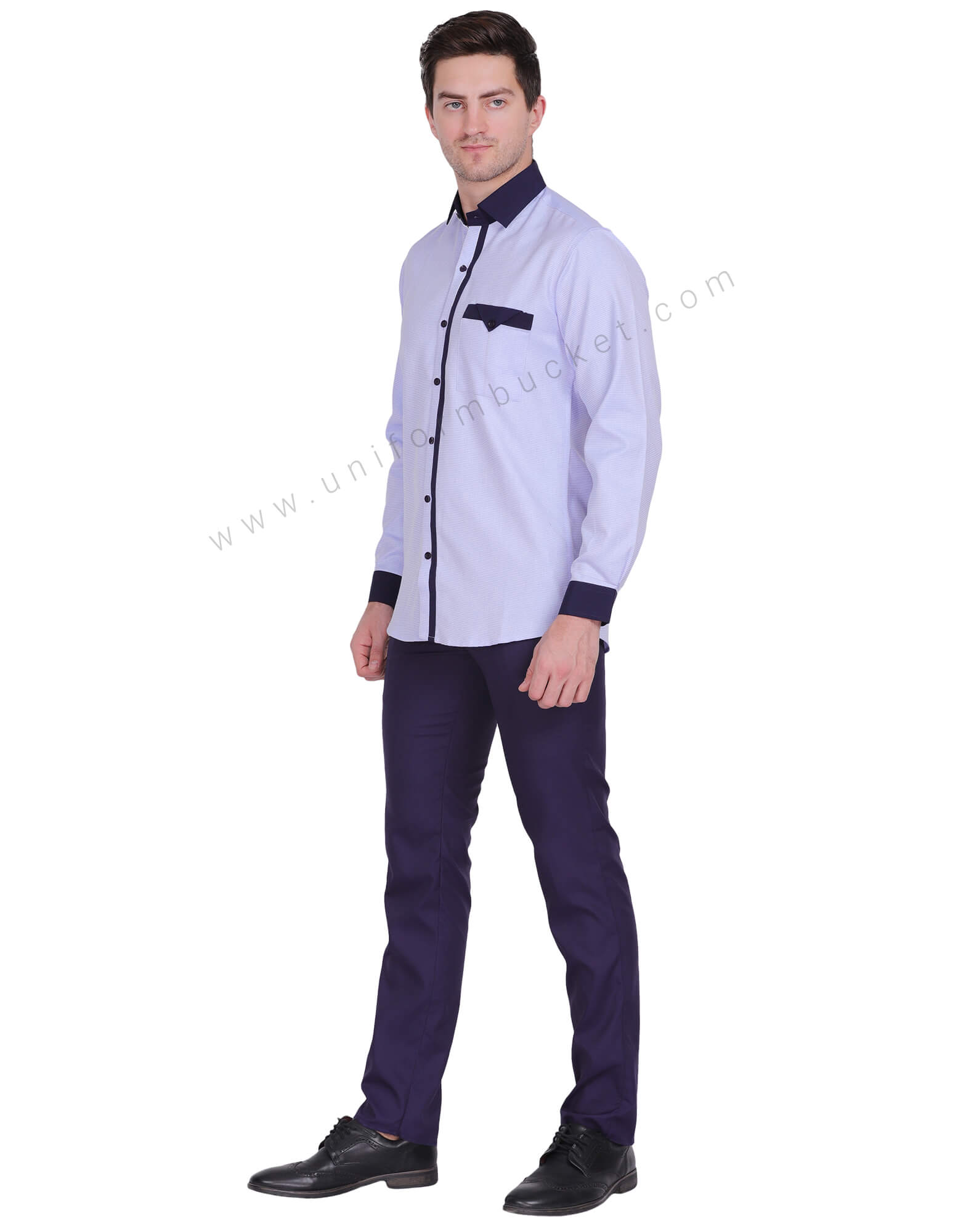 MALE BLUE DOTTED SHIRT WITH NAVY BLUE CUFF & COLLAR thumbnail 3