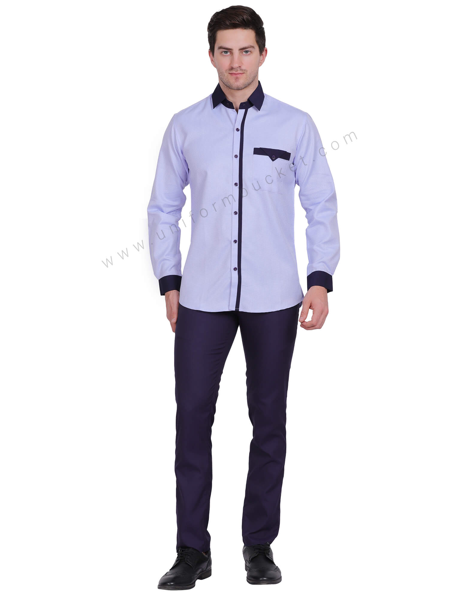 MALE BLUE DOTTED SHIRT WITH NAVY BLUE CUFF & COLLAR thumbnail 2