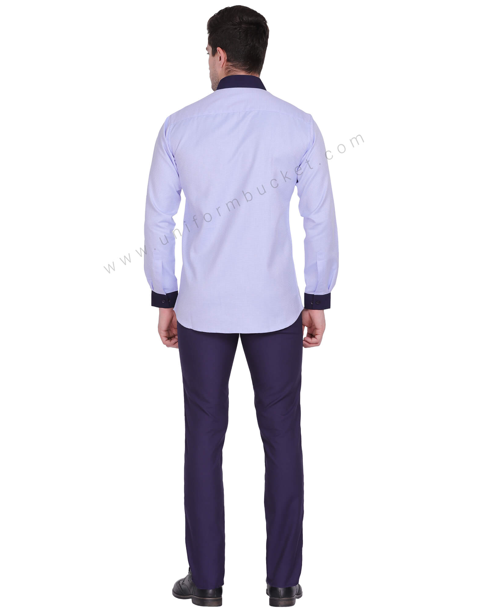 MALE BLUE DOTTED SHIRT WITH NAVY BLUE CUFF & COLLAR thumbnail 4