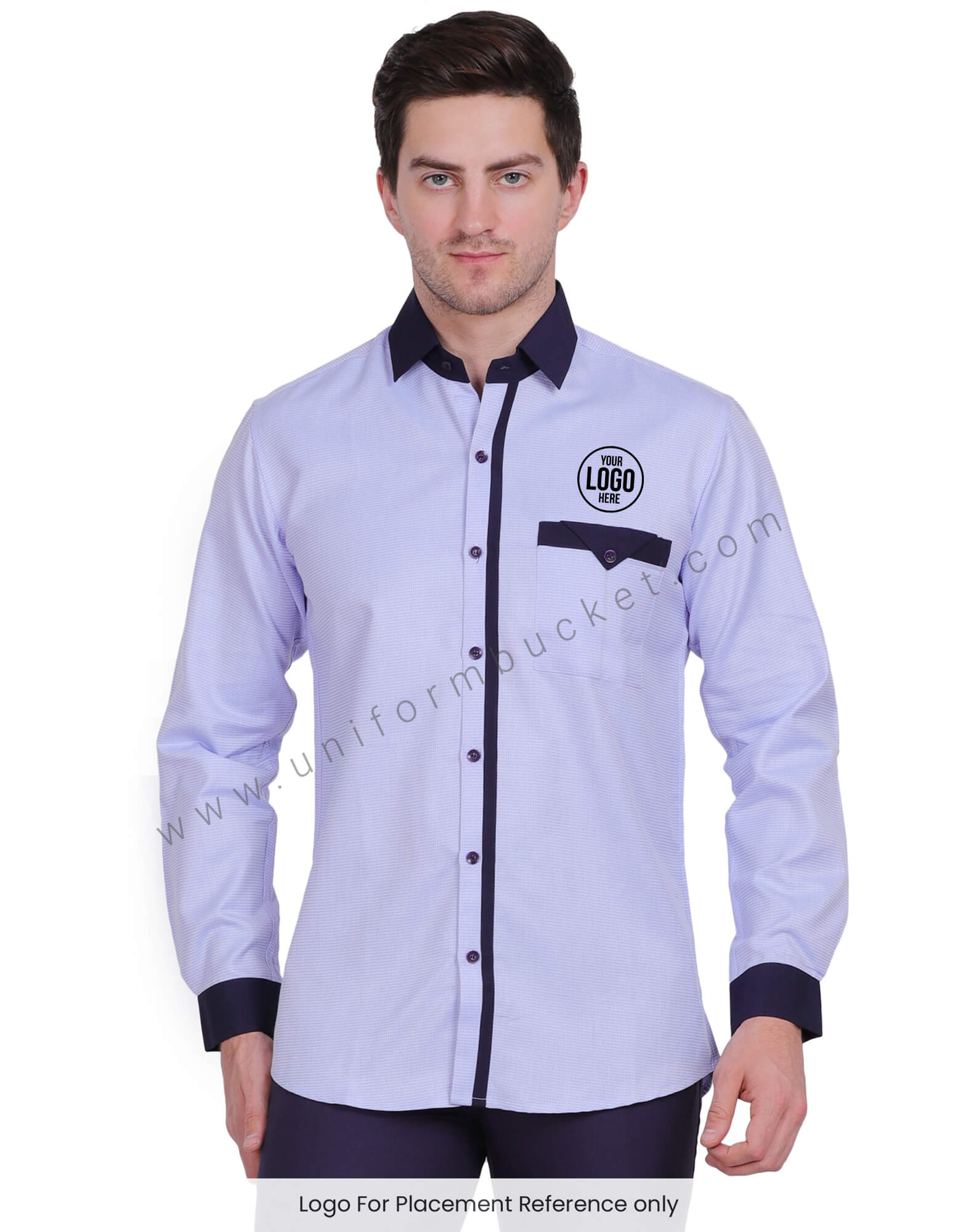 MALE BLUE DOTTED SHIRT WITH NAVY BLUE CUFF & COLLAR view 1