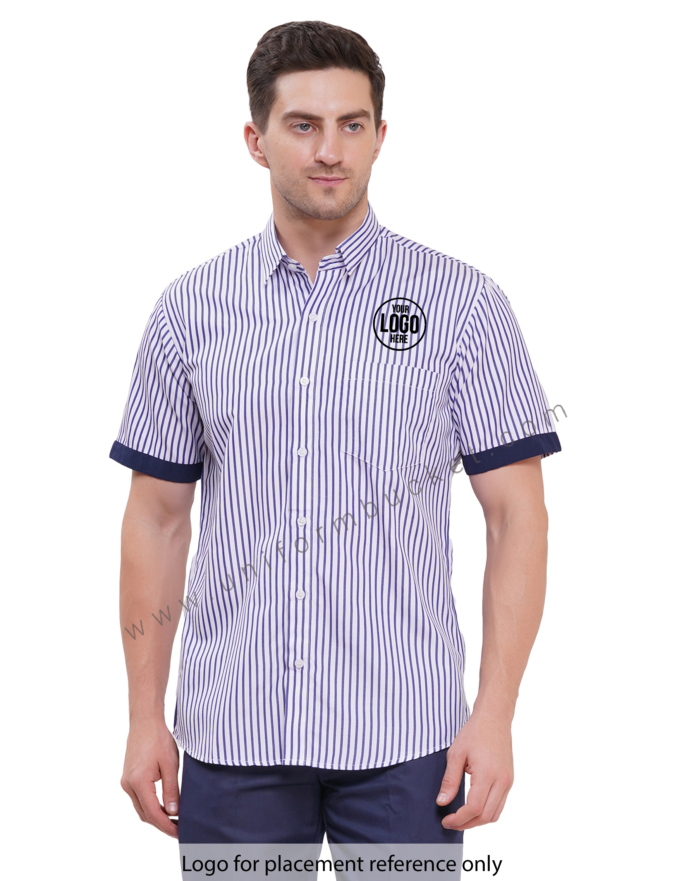 male blue & white lining shirt shirt with navy blue trim view 1