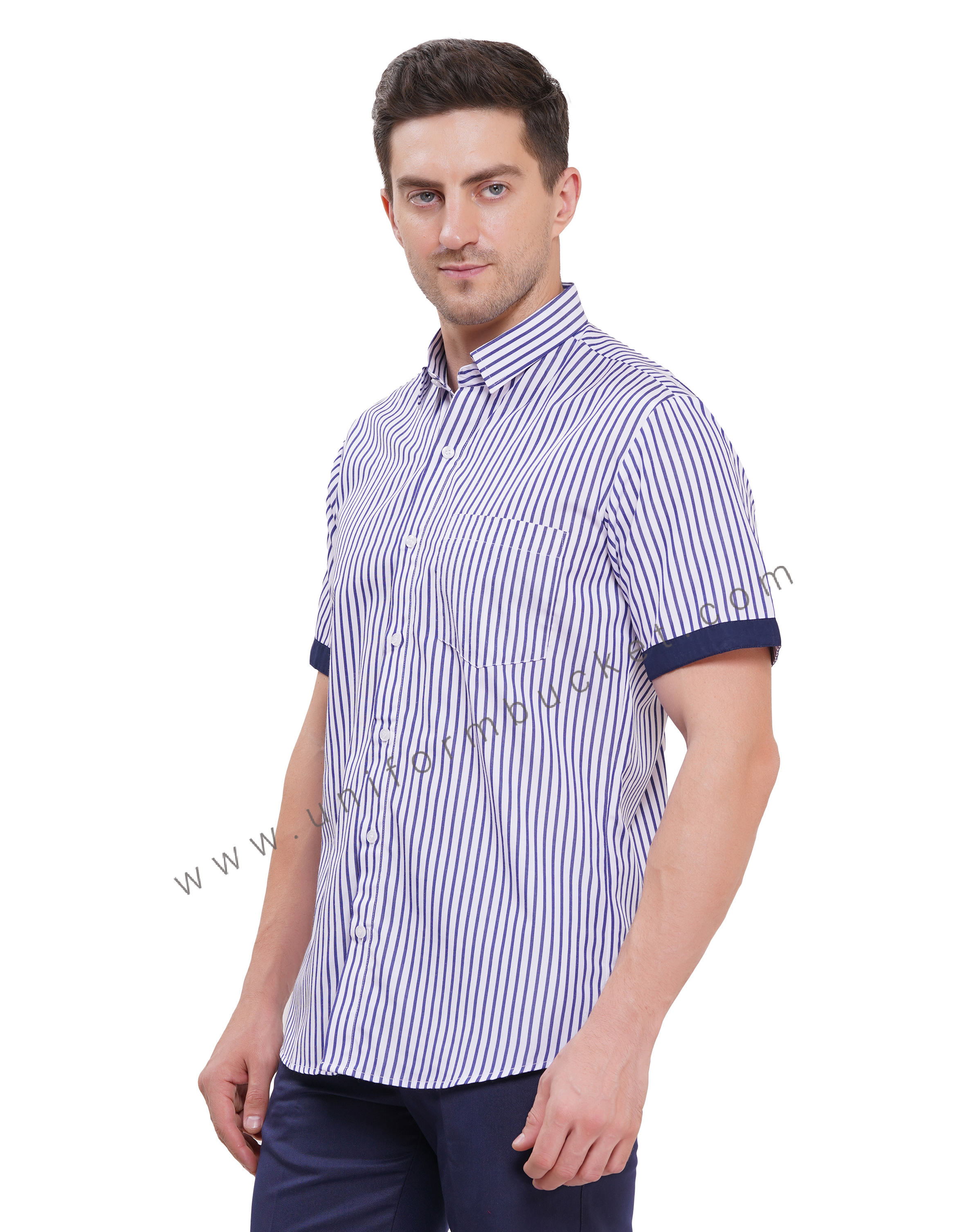 male blue & white lining shirt shirt with navy blue trim thumbnail 2