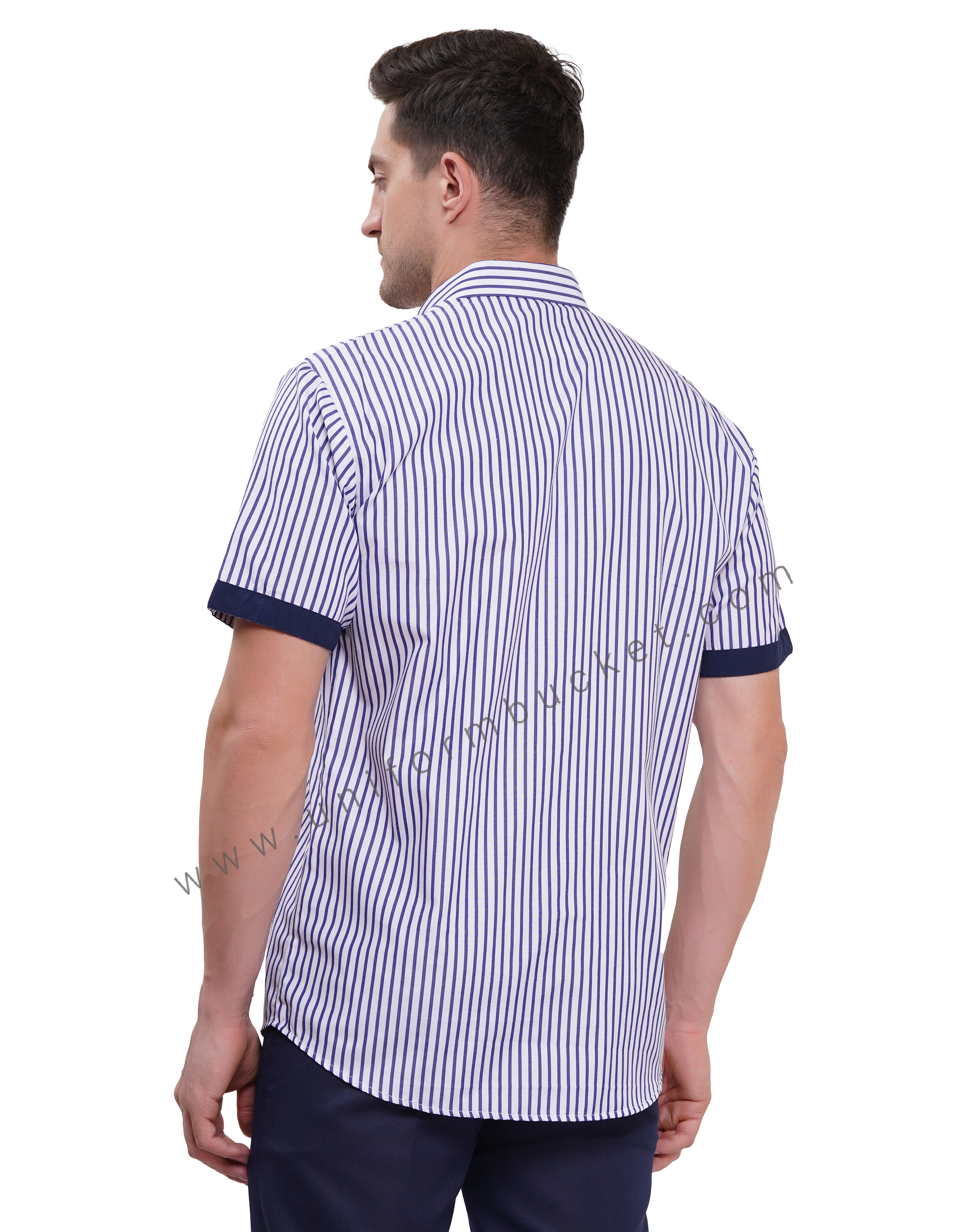 male blue & white lining shirt shirt with navy blue trim thumbnail 4