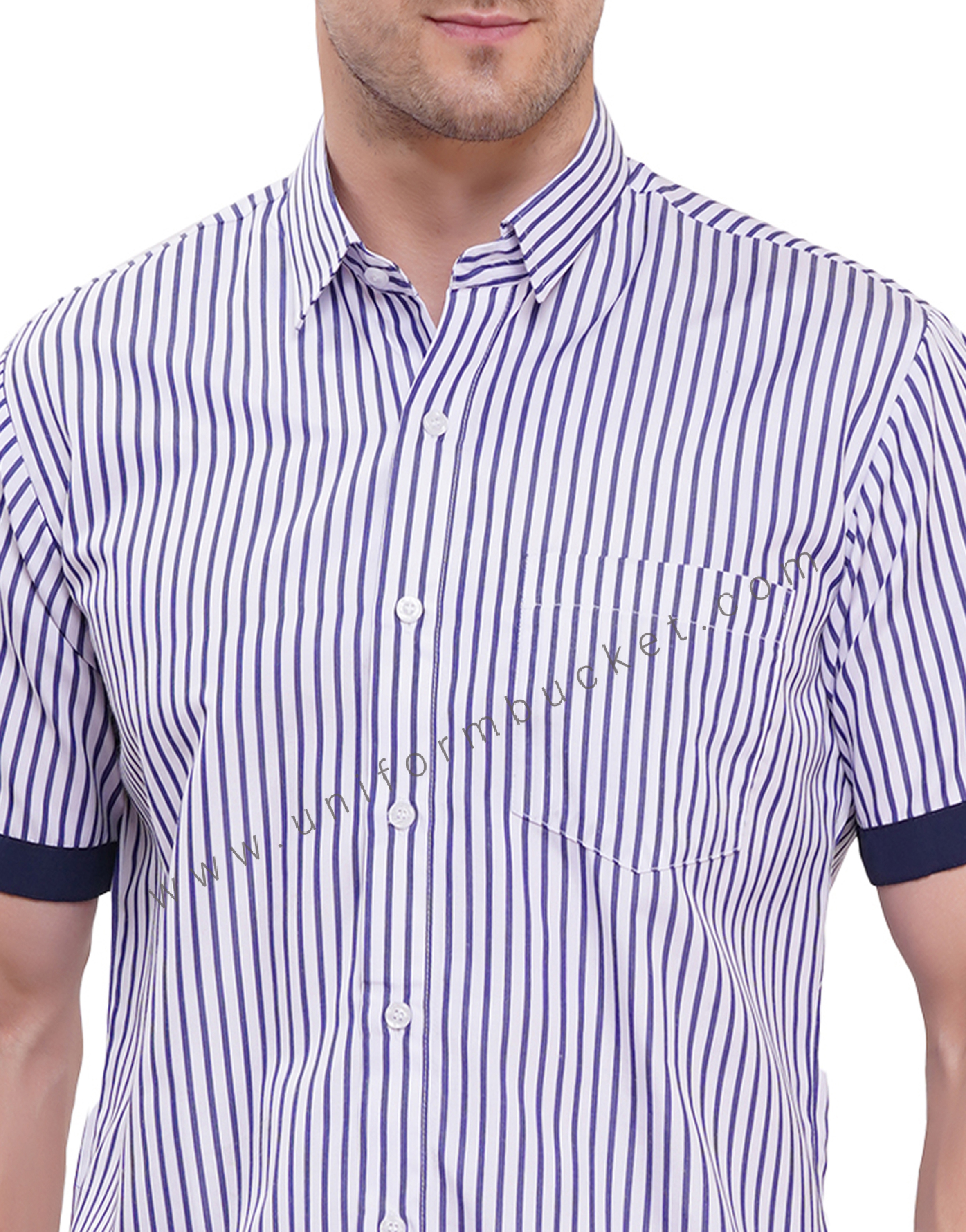 male blue & white lining shirt shirt with navy blue trim thumbnail 5