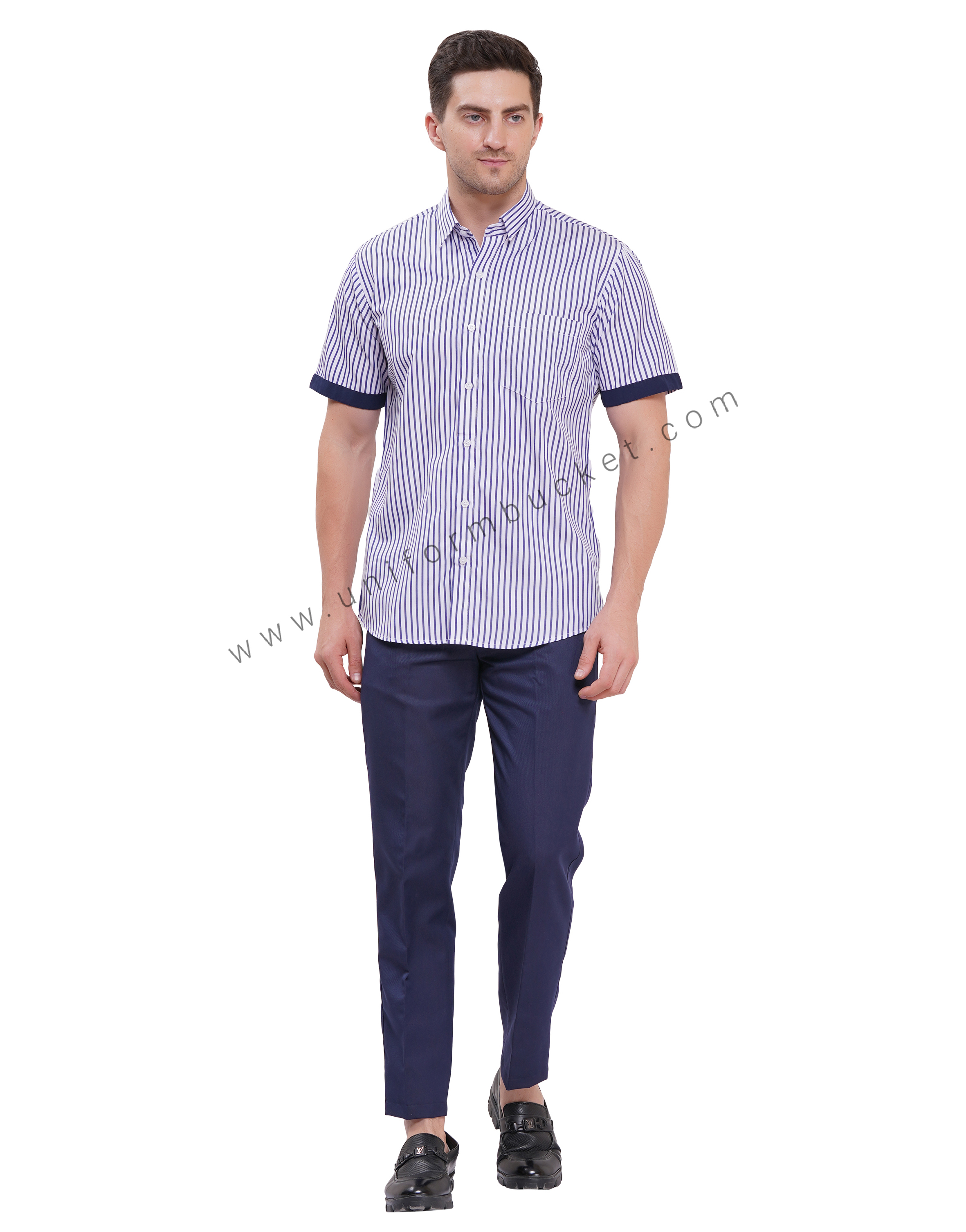 male blue & white lining shirt shirt with navy blue trim thumbnail 6