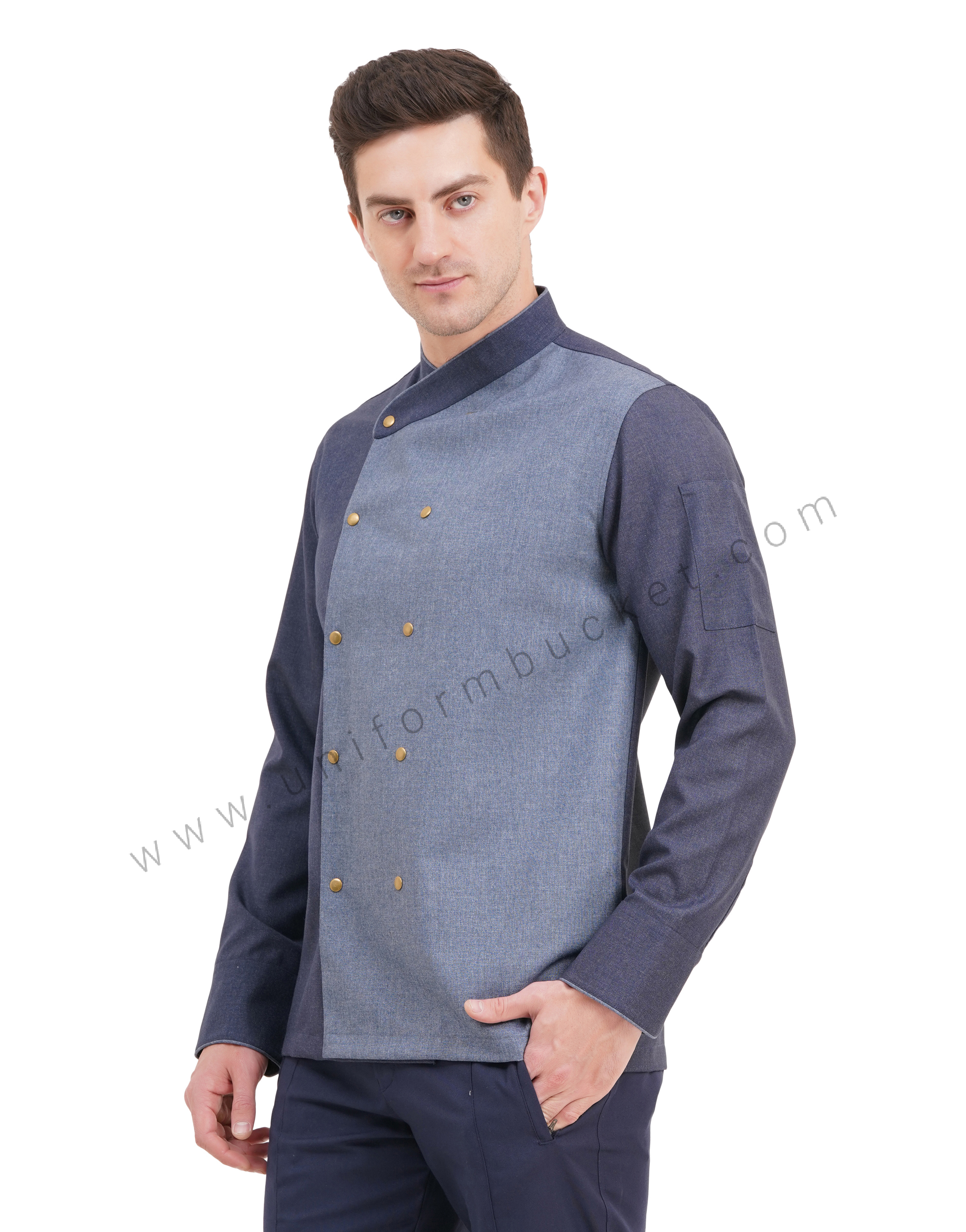 Male Executive Designer Chef Coat In Two Color With Tich Button thumbnail 2