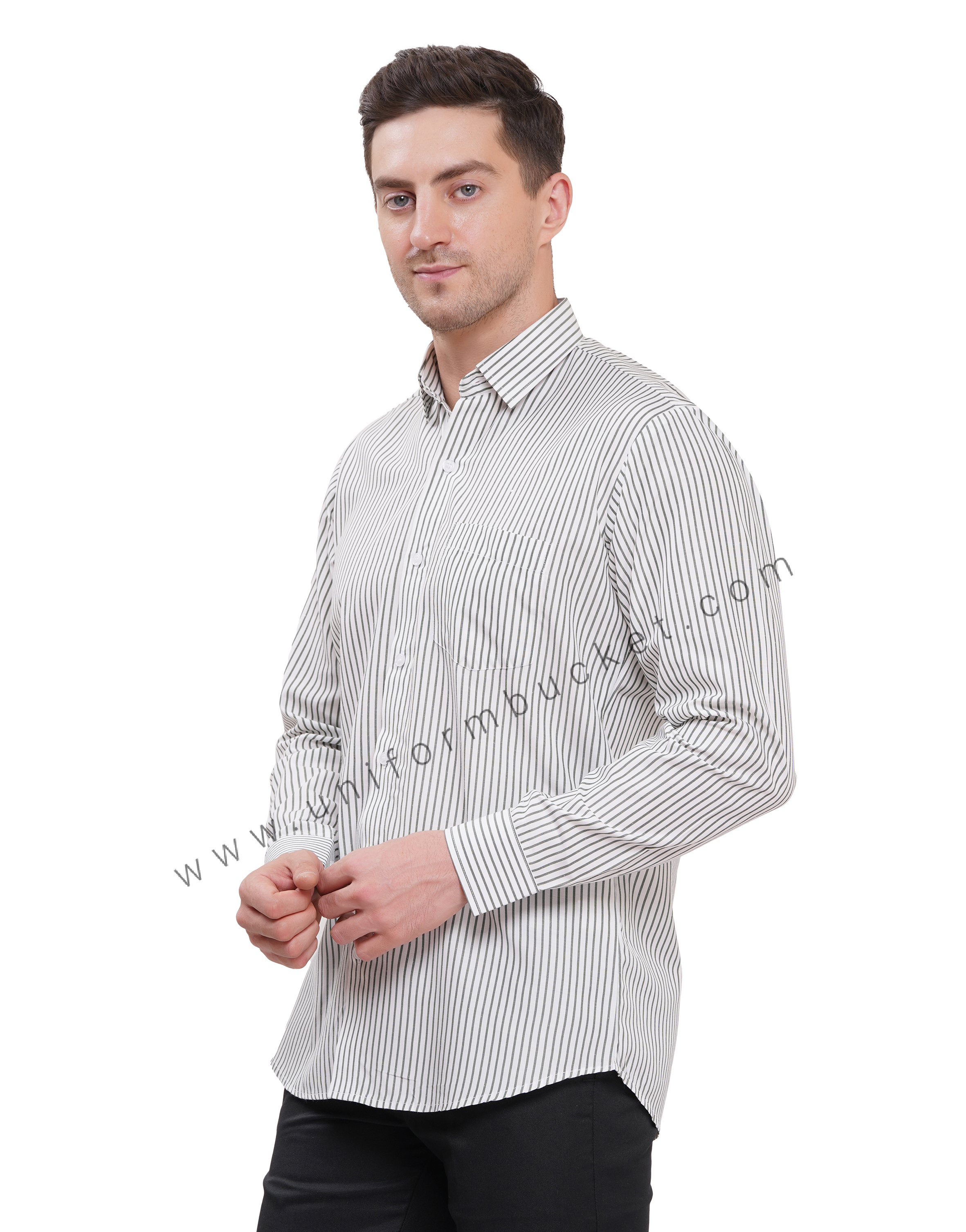 MALE FORMAL SHIRT WITH DARK GREEN LINING IN FULL SLEEVE thumbnail 3