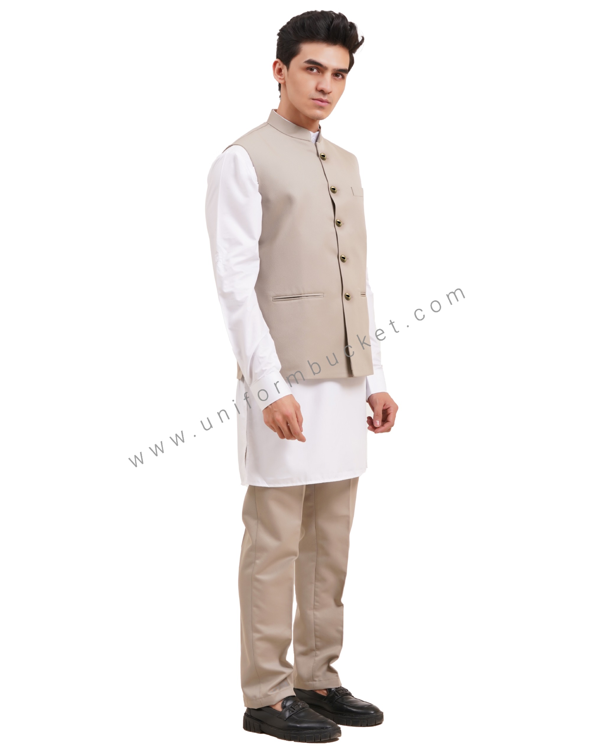 MALE KHAKI NEHRU JACKET WITH THREE CUT POCKET thumbnail 2