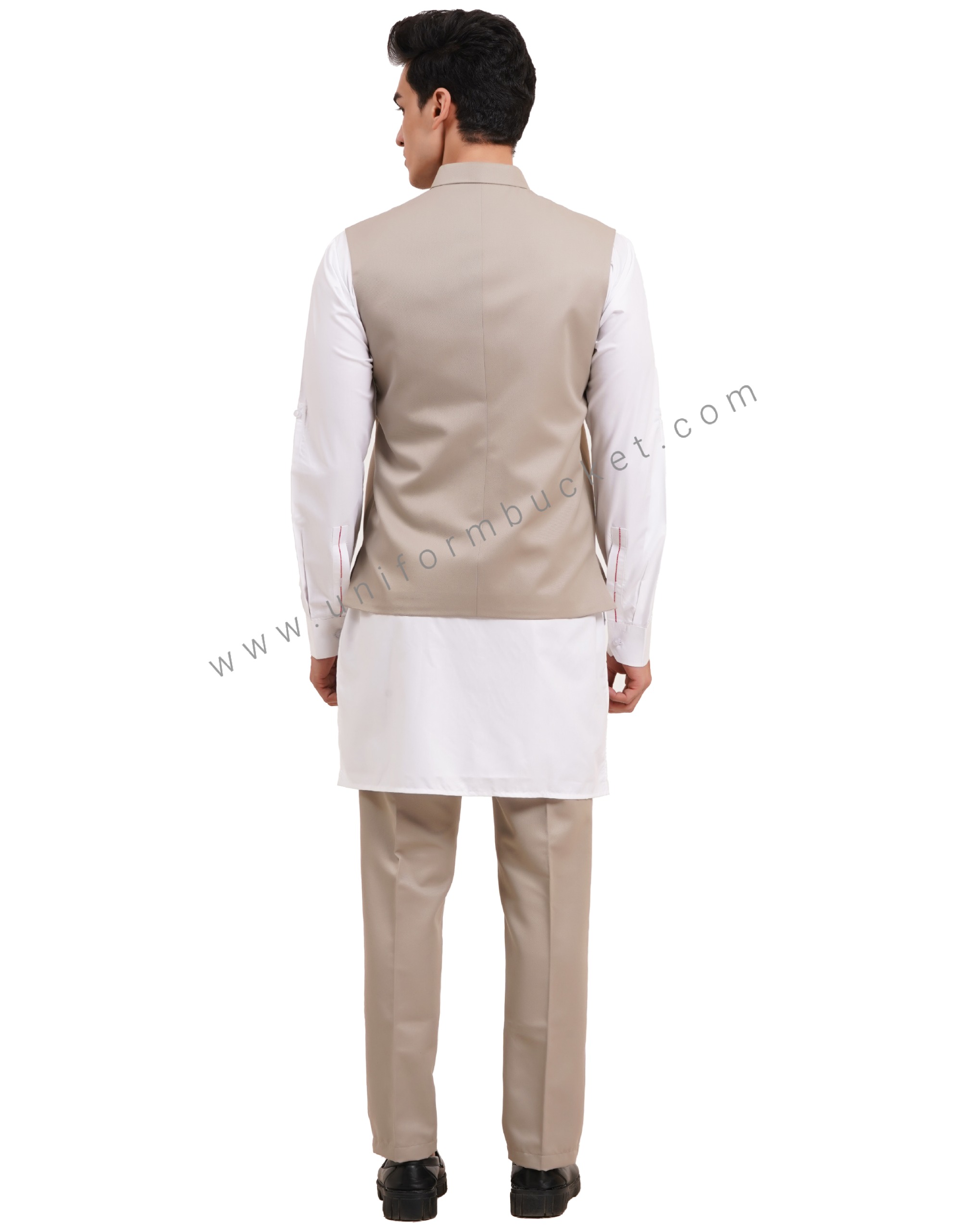 MALE KHAKI NEHRU JACKET WITH THREE CUT POCKET thumbnail 4