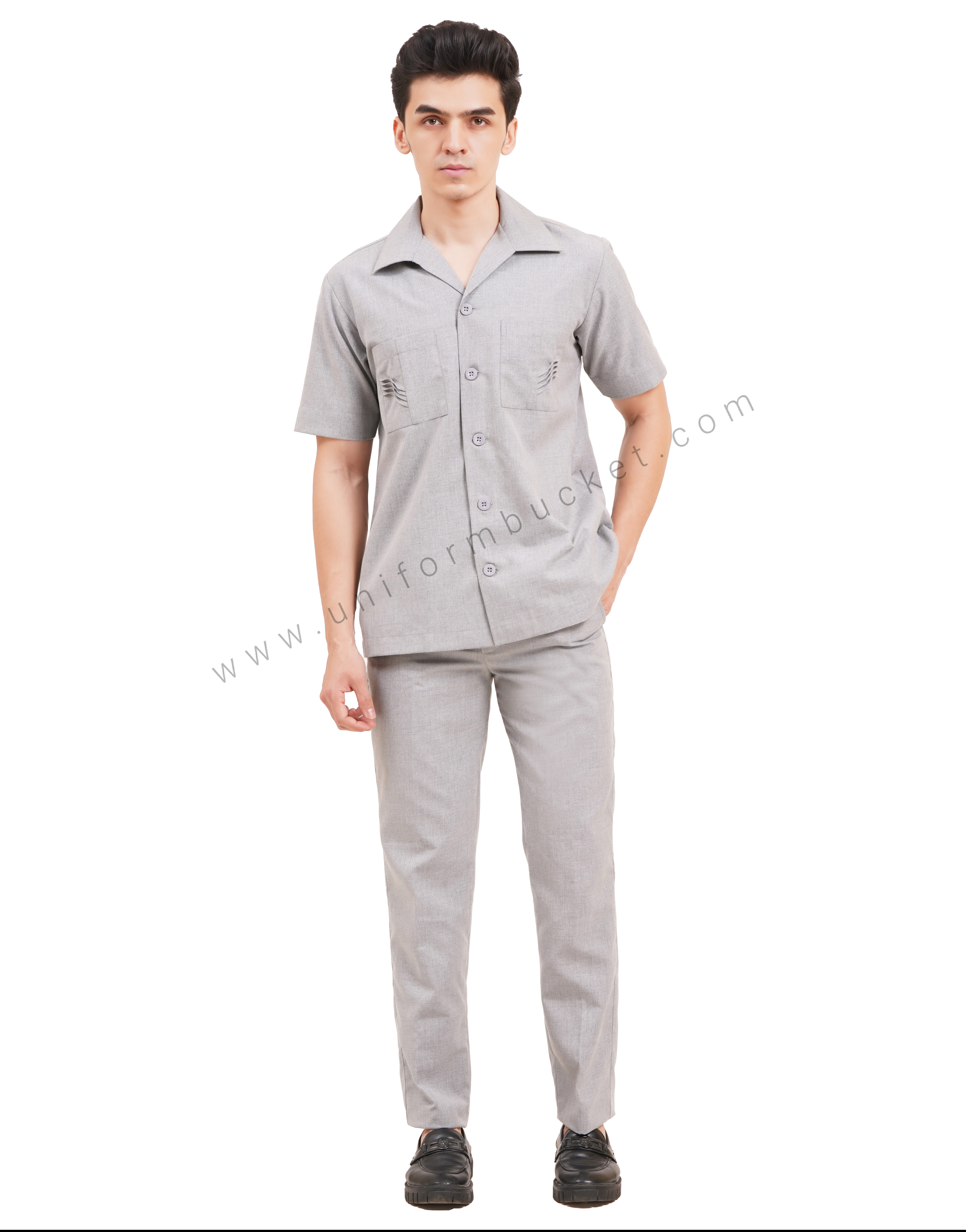 male light grey  safari shirt  with half sleeve & back slit thumbnail 2