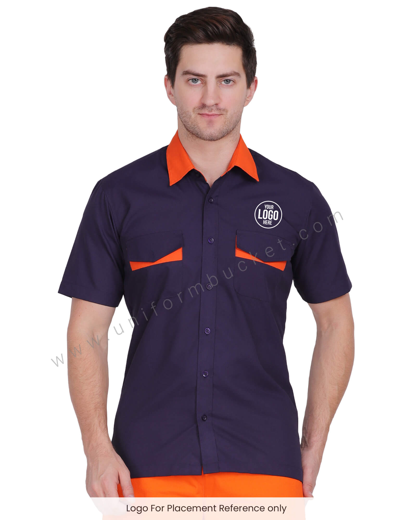 Male Navy Blue Shirt With Orange Collar view 1