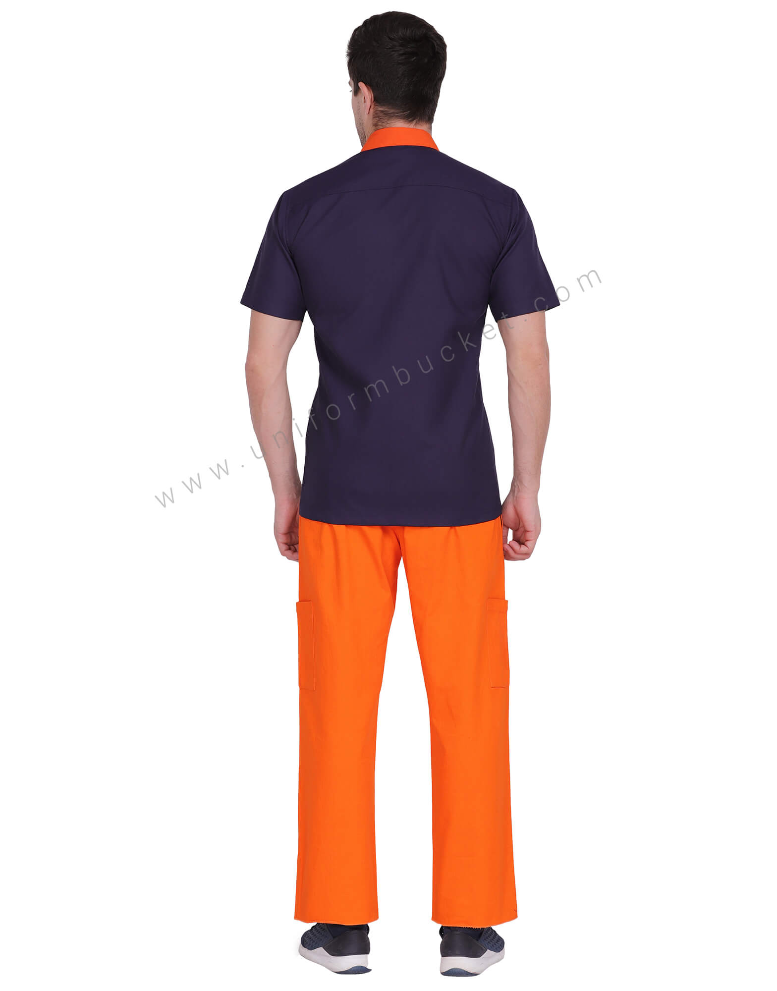 Male Navy Blue Shirt With Orange Collar thumbnail 4