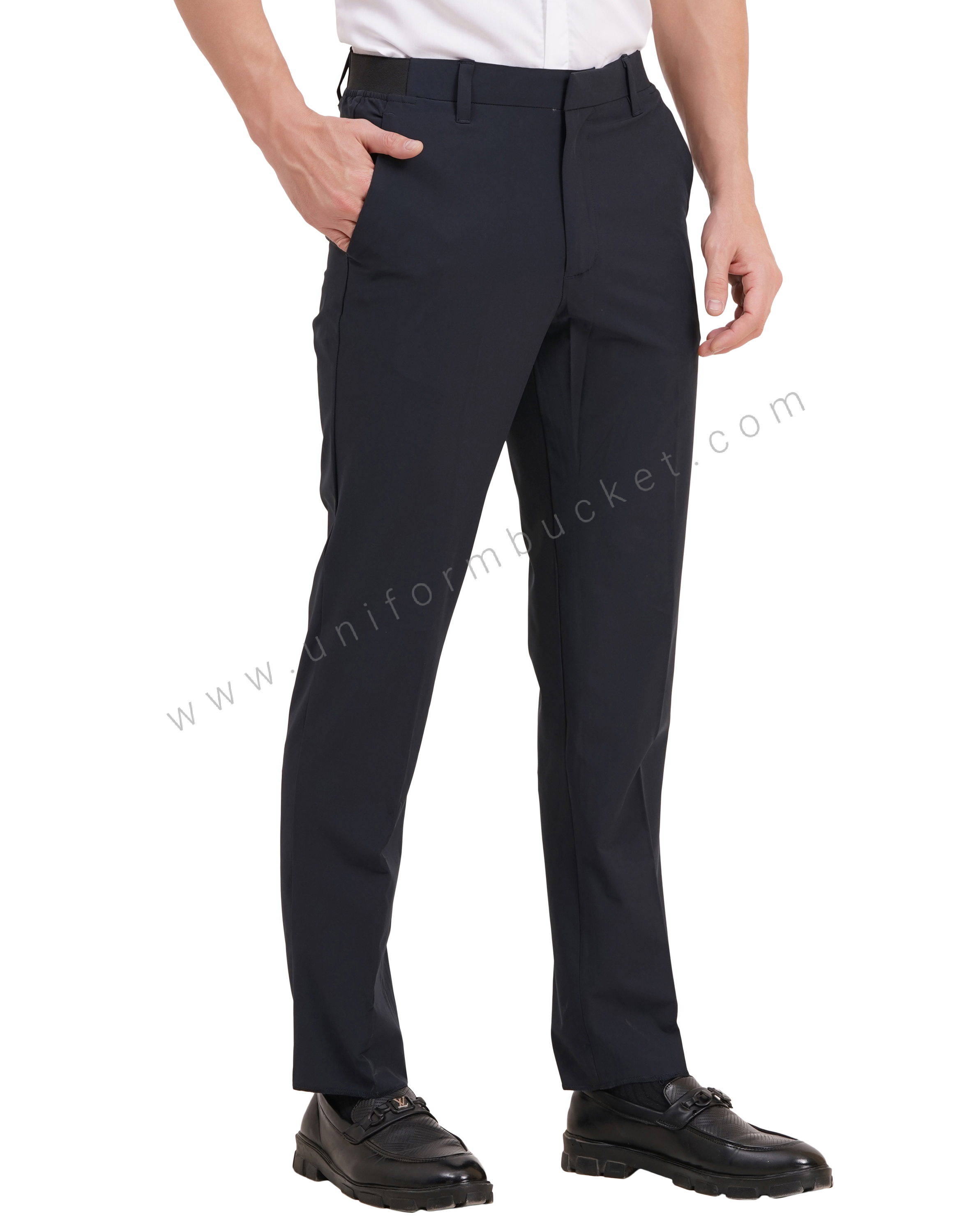 male navy blue trouser with both side elastic on waist thumbnail 3