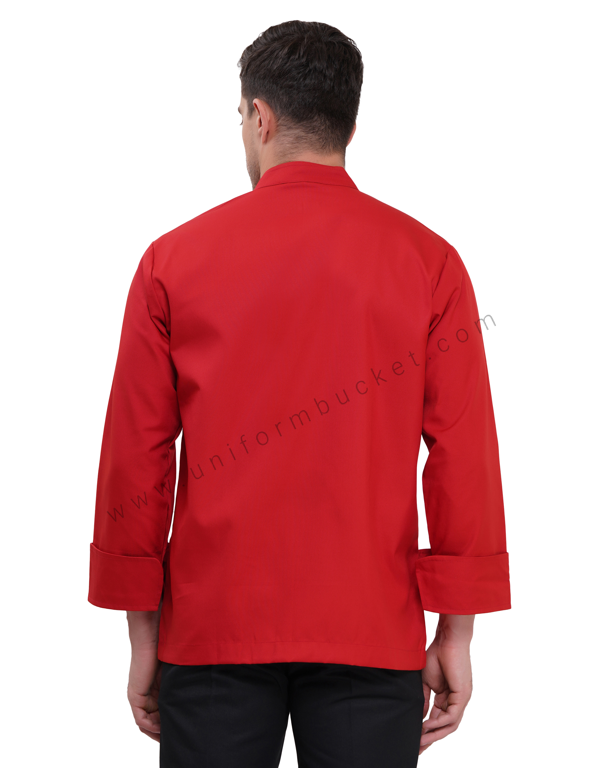 Male red premium chef coat with black trim thumbnail 5