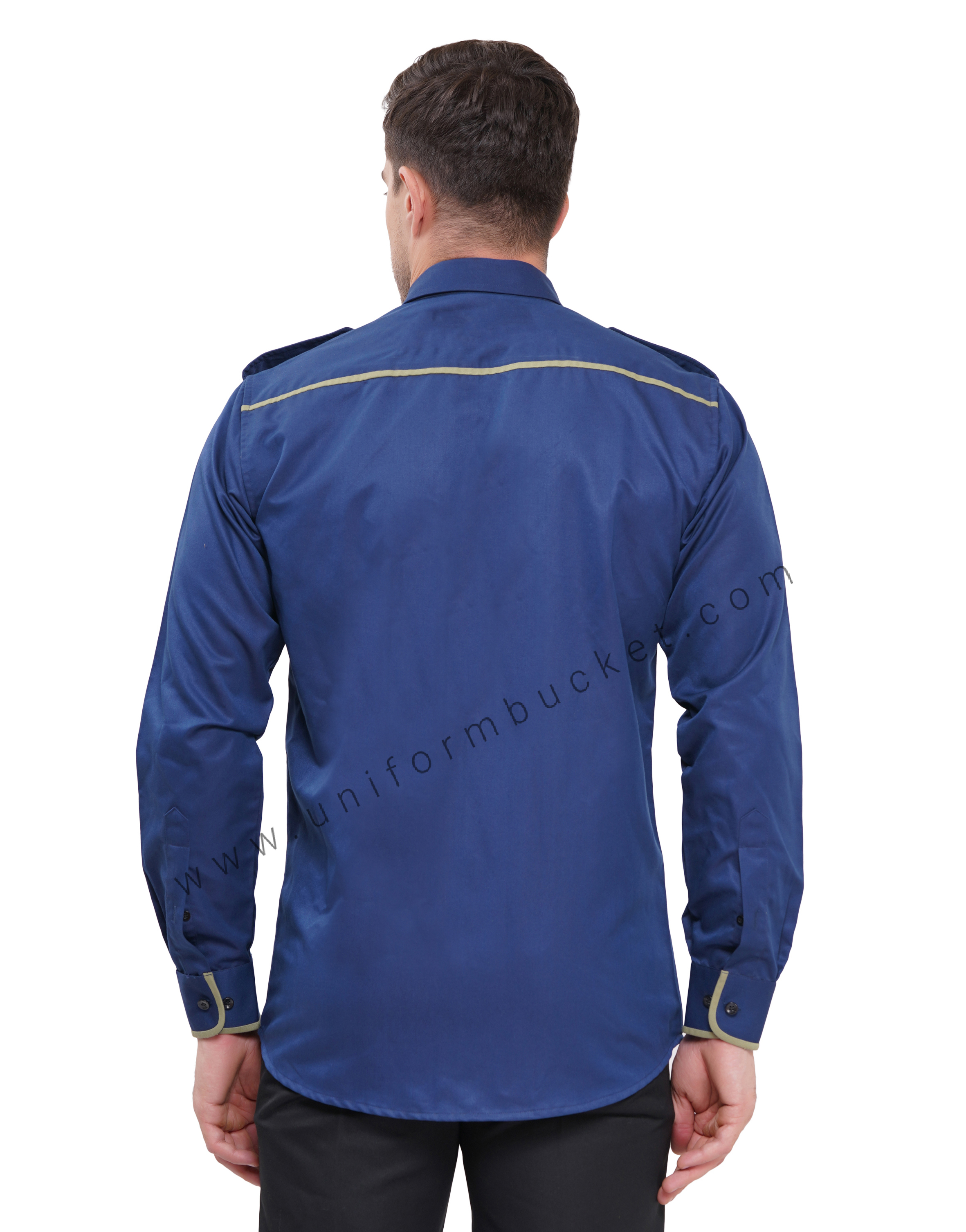 MALE RM BLUE WORKWEAR SHIRT &  TWO POCKET WITH FLAP &  PISTA GREEN TRIM thumbnail 4