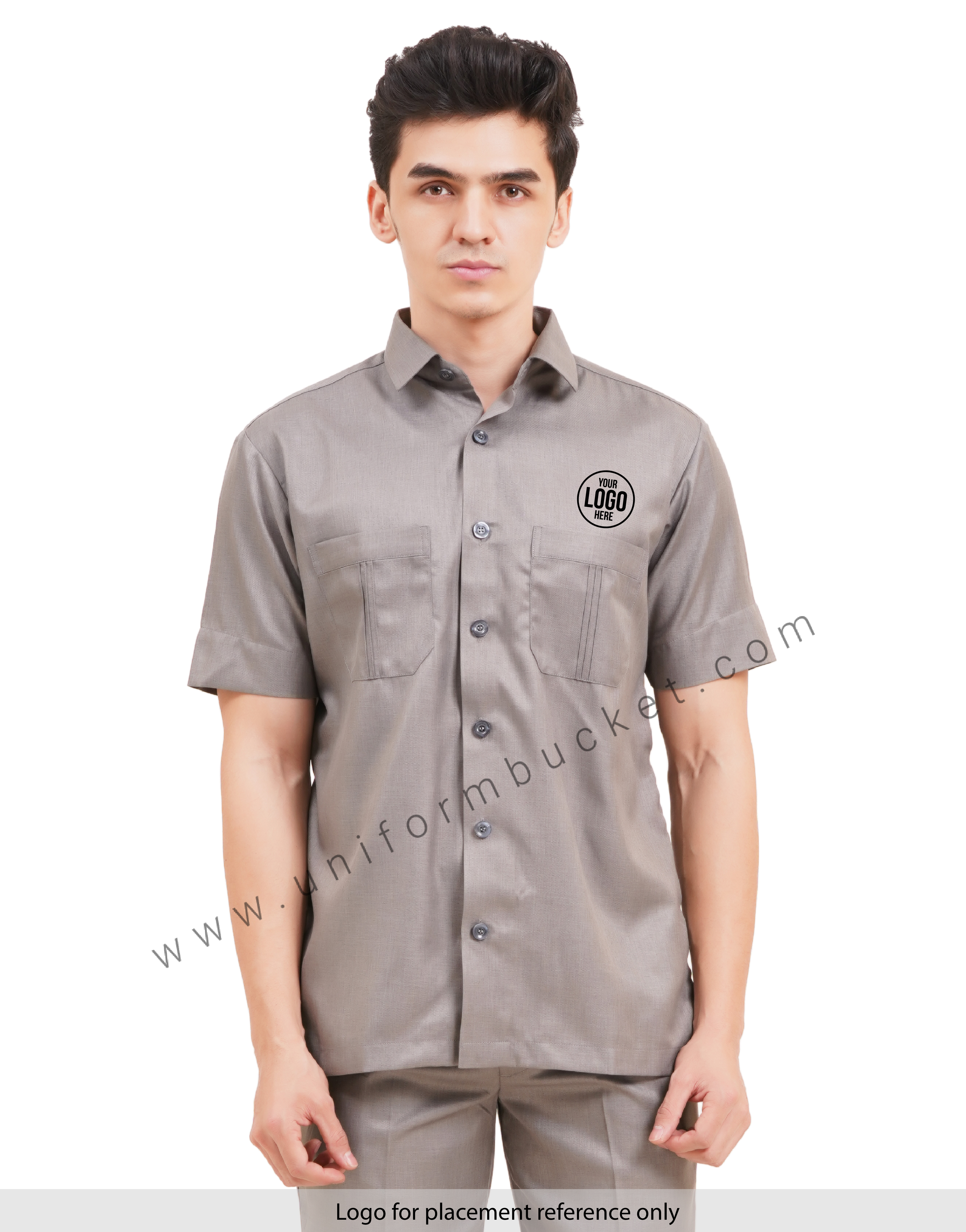male safari shirt in grey color with half sleeve view 1