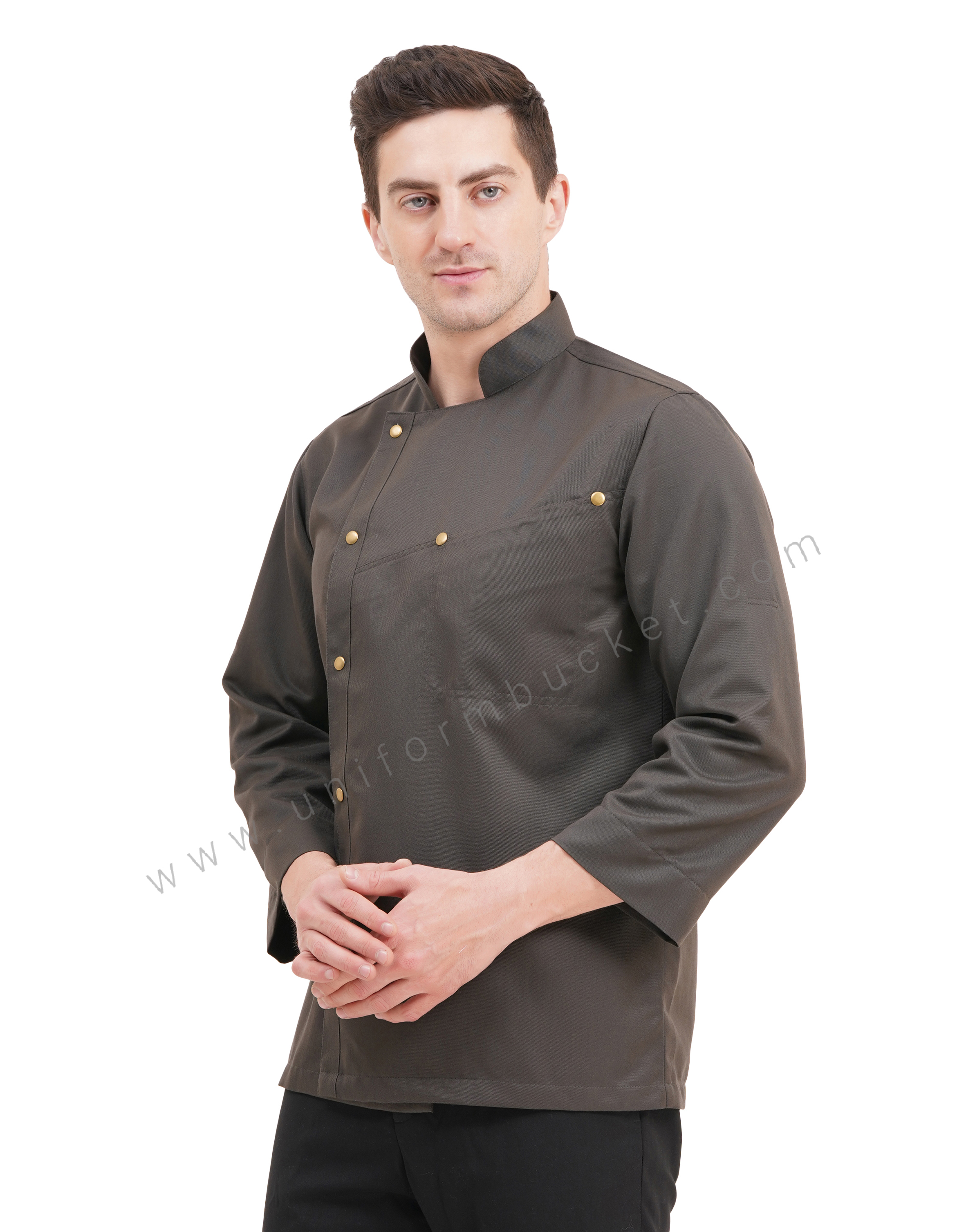 male timber green chef coat with front cross over joint pocket thumbnail 2