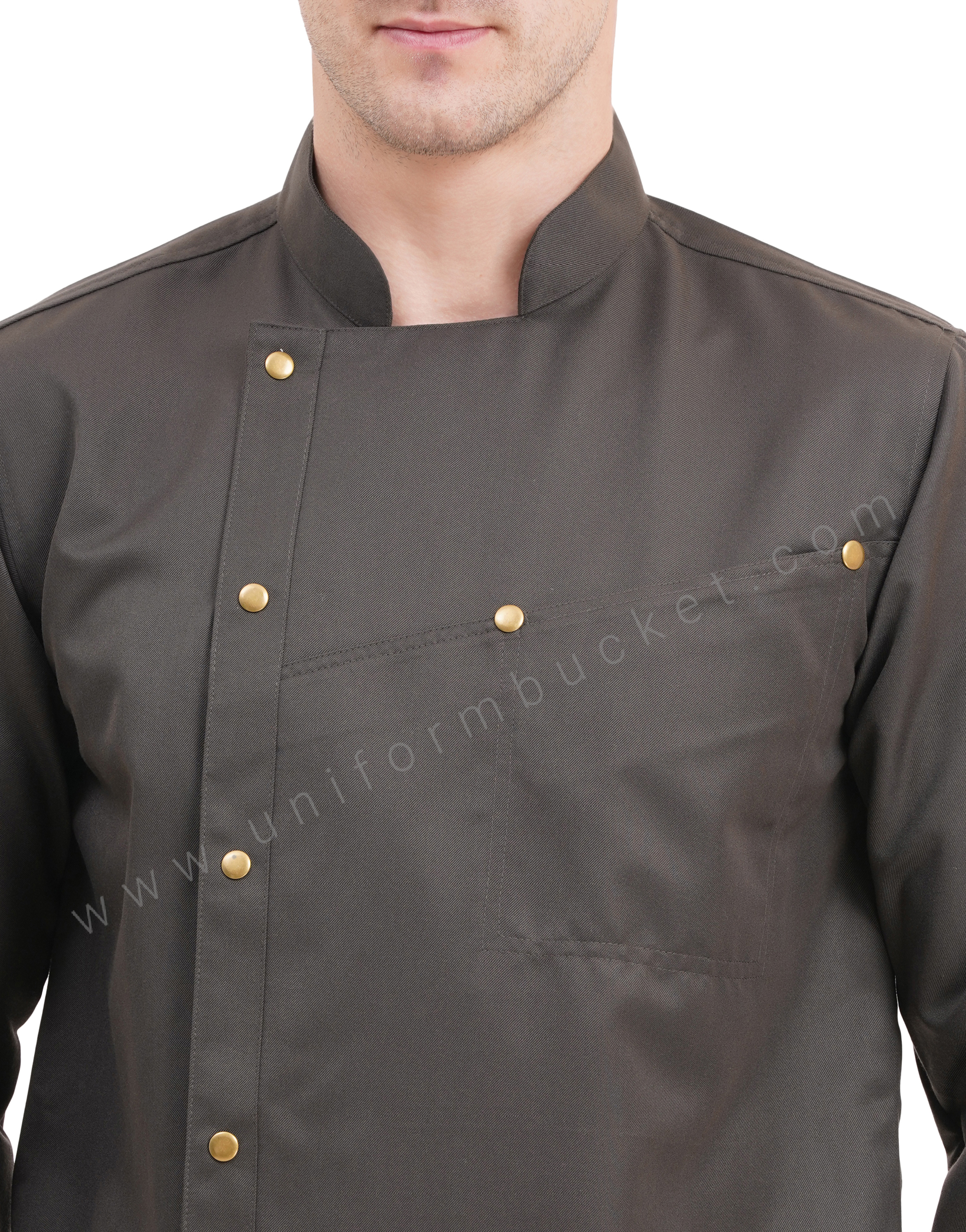 male timber green chef coat with front cross over joint pocket thumbnail 3