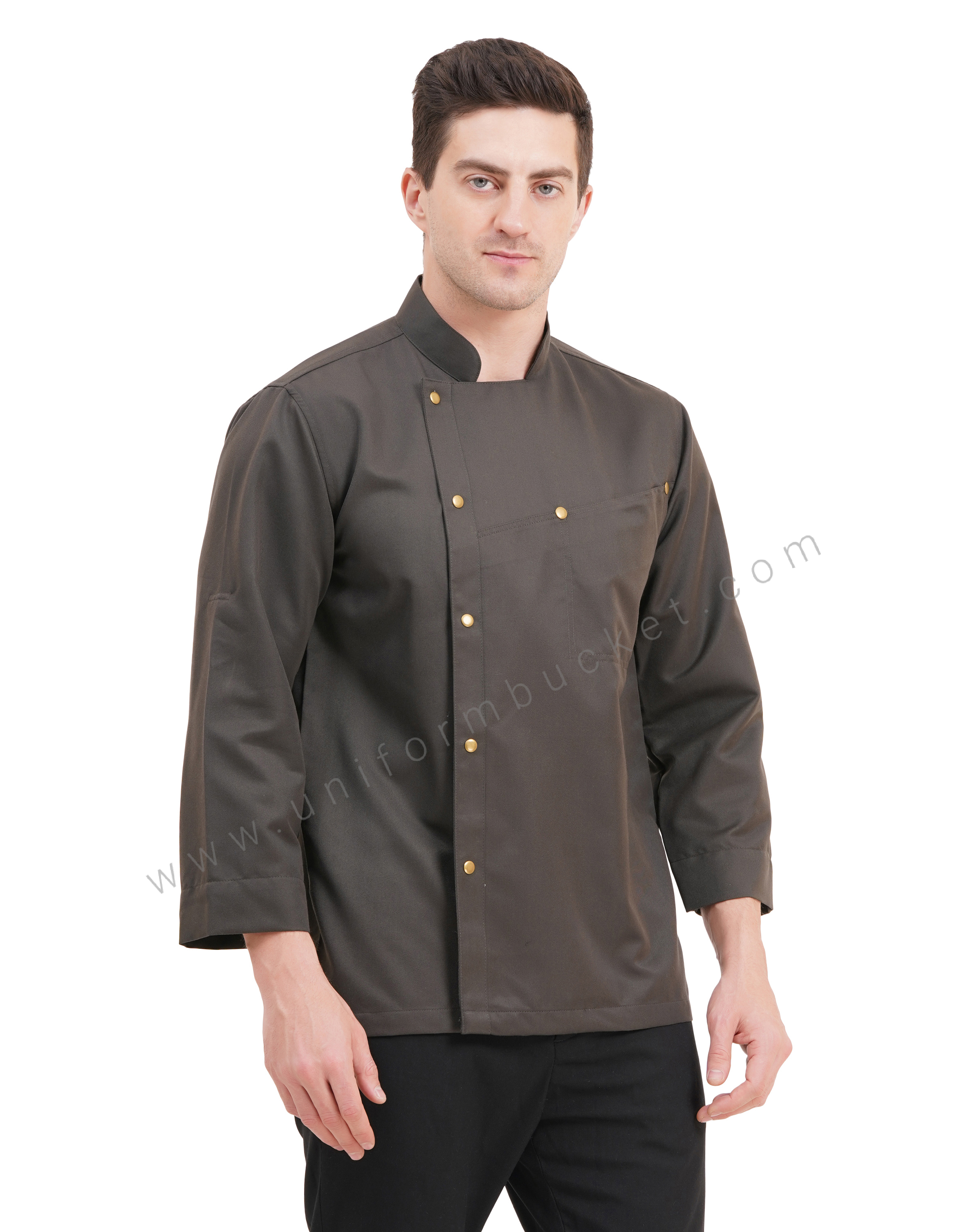 male timber green chef coat with front cross over joint pocket thumbnail 5
