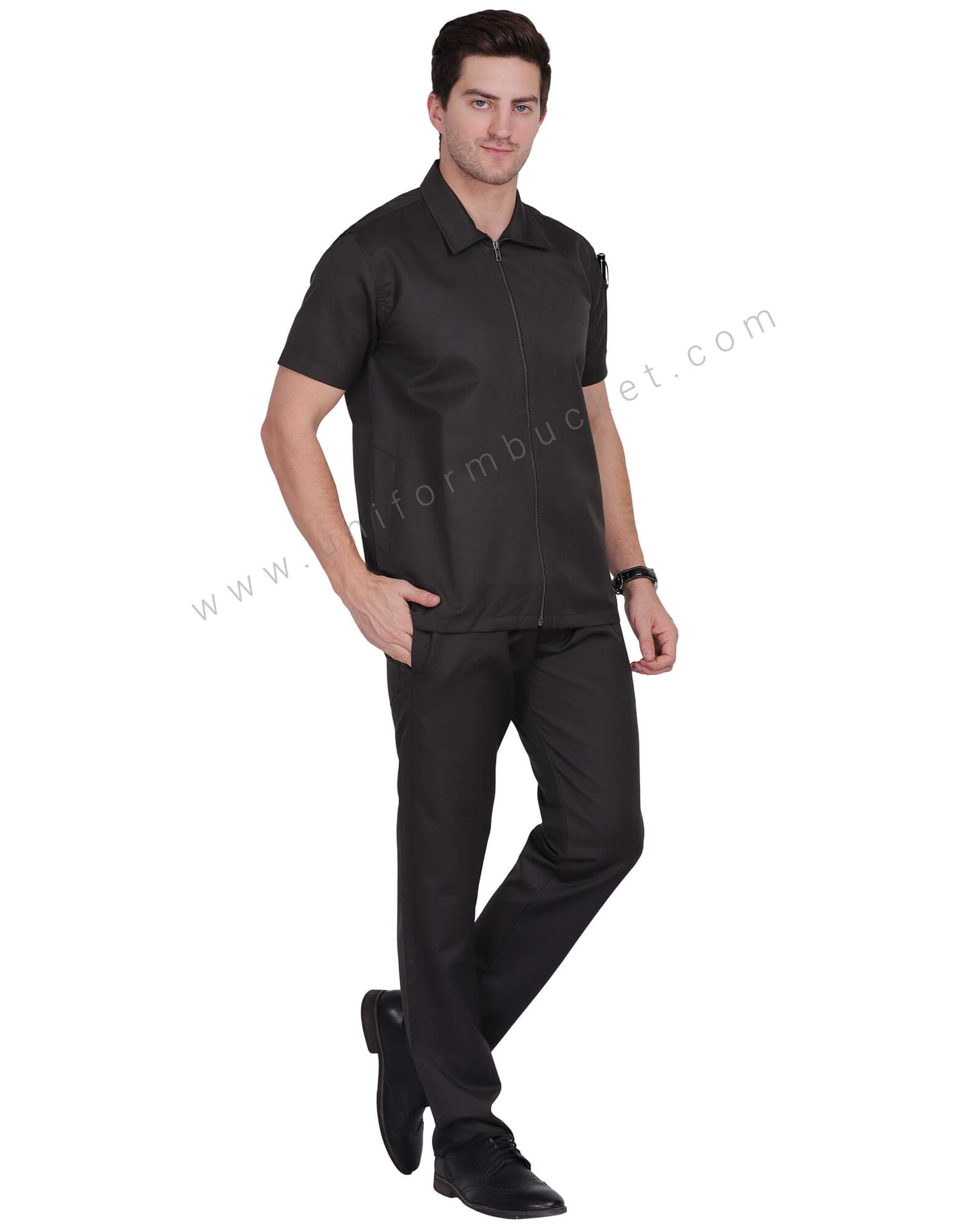 Male Timber  Green Stretch Zip Chef Coat view 1