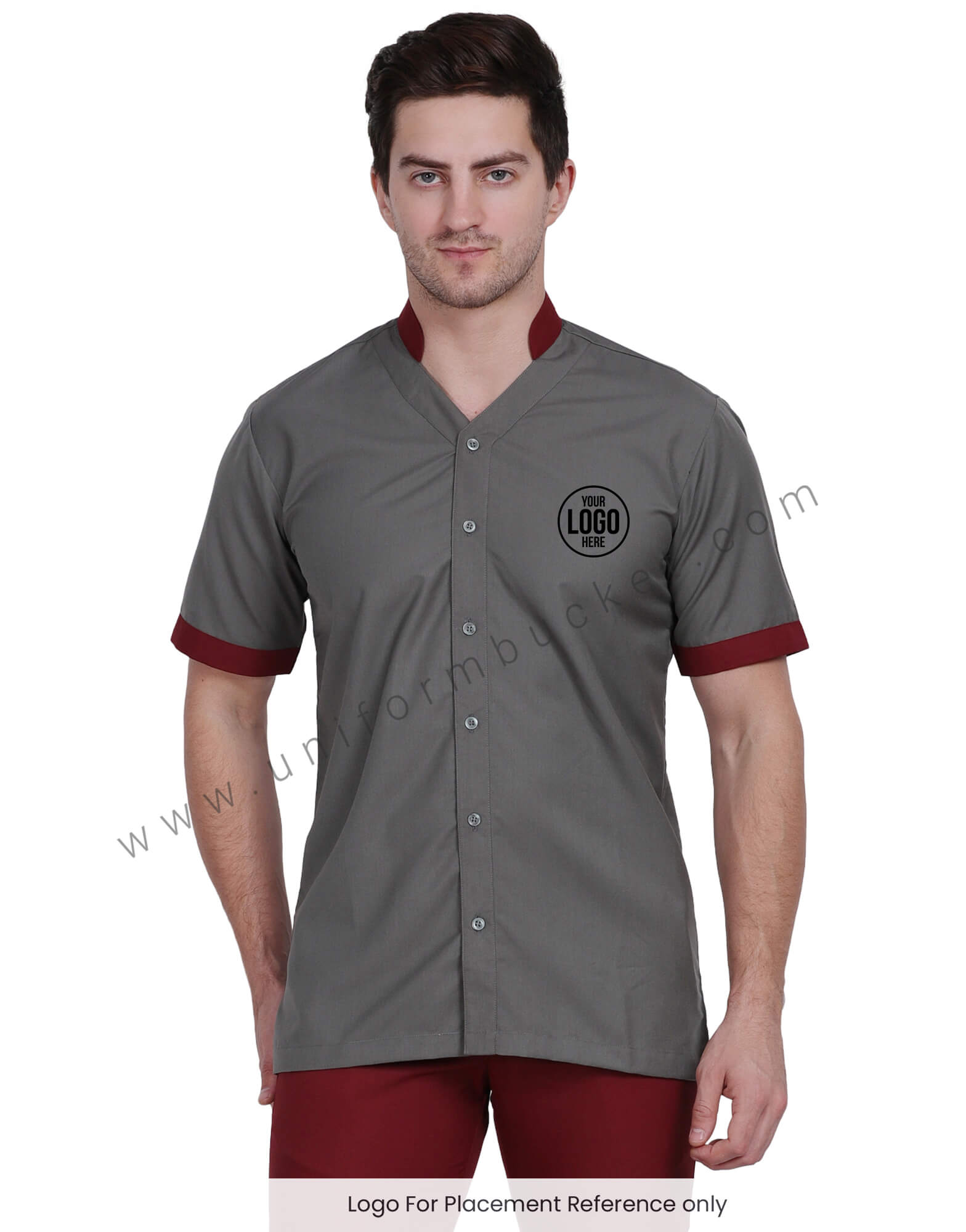 Male  V Neck Shirt With Maroon Trim view 1