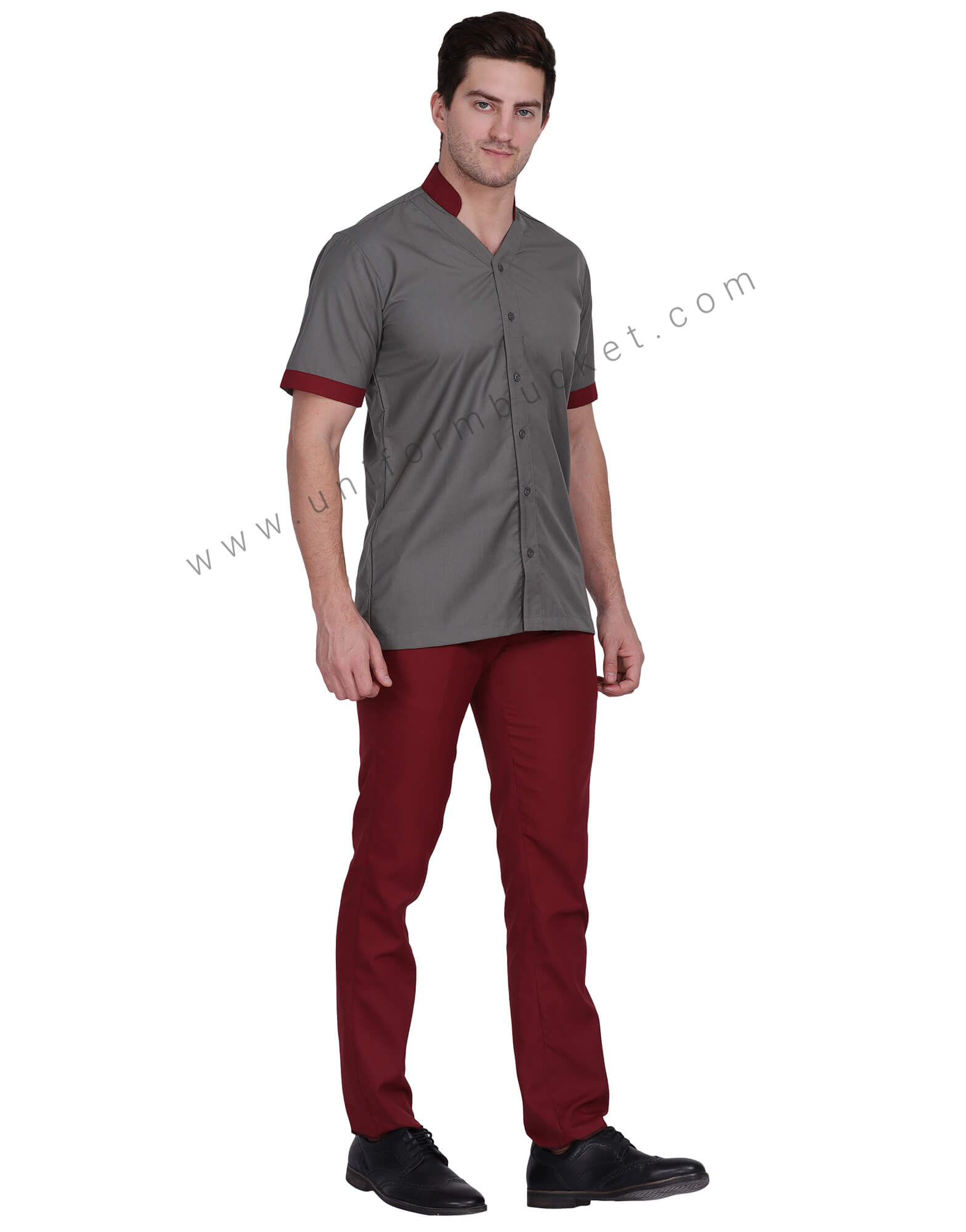 Male  V Neck Shirt With Maroon Trim thumbnail 3