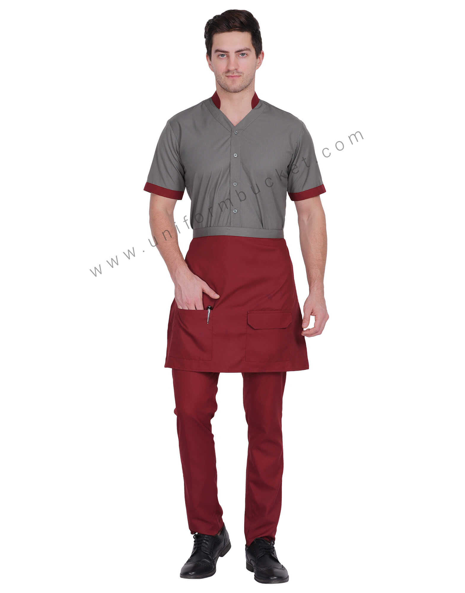 Male  V Neck Shirt With Maroon Trim thumbnail 2