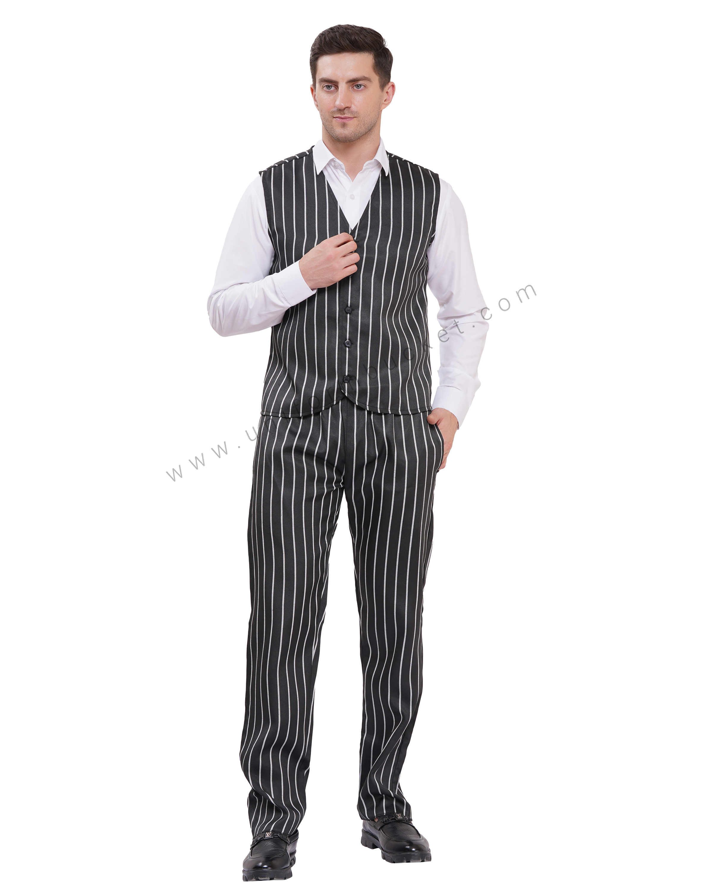 MALE VEST COAT WITH WHITE & BLACK LILING PATTERN thumbnail 2