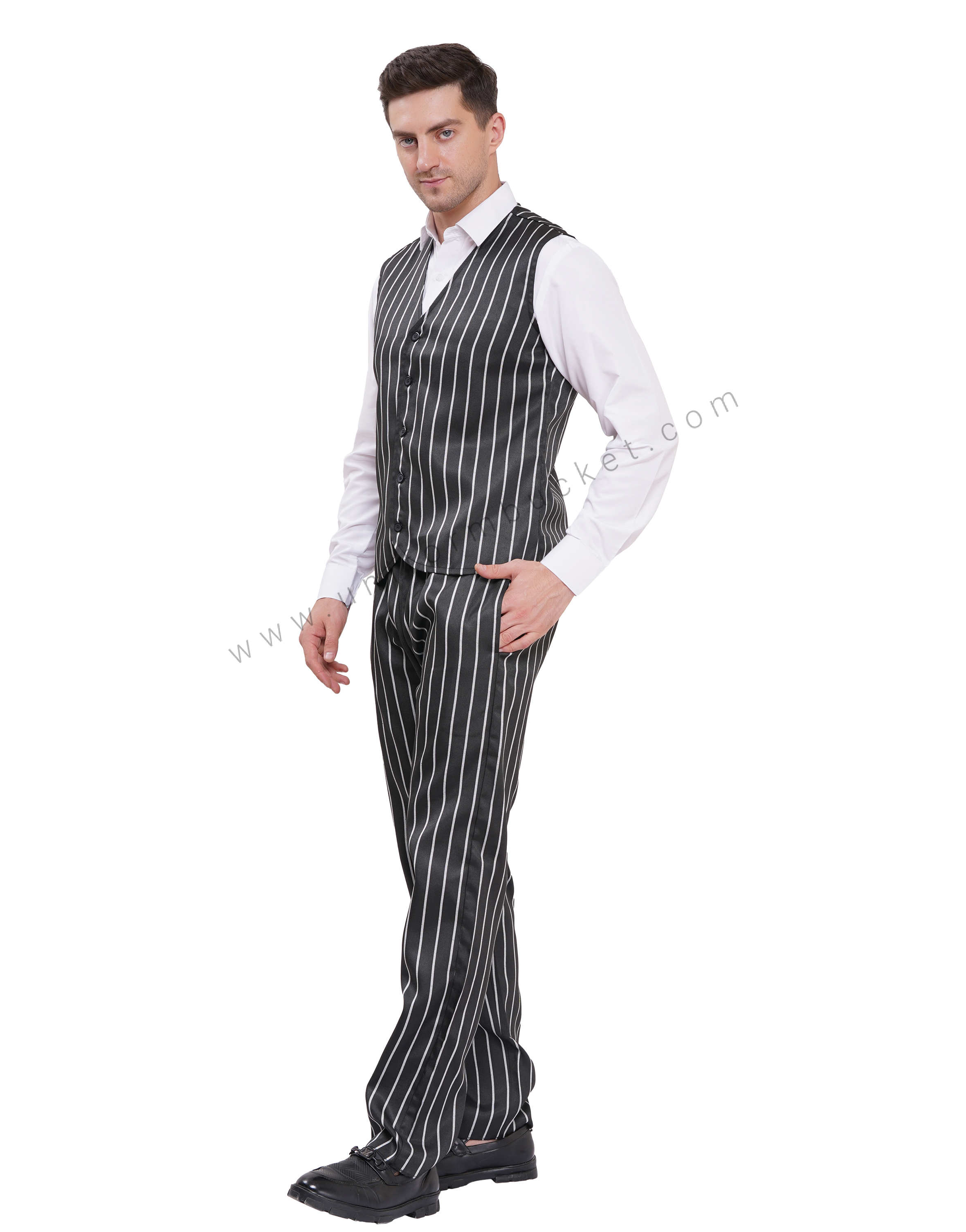 MALE VEST COAT WITH WHITE & BLACK LILING PATTERN thumbnail 3
