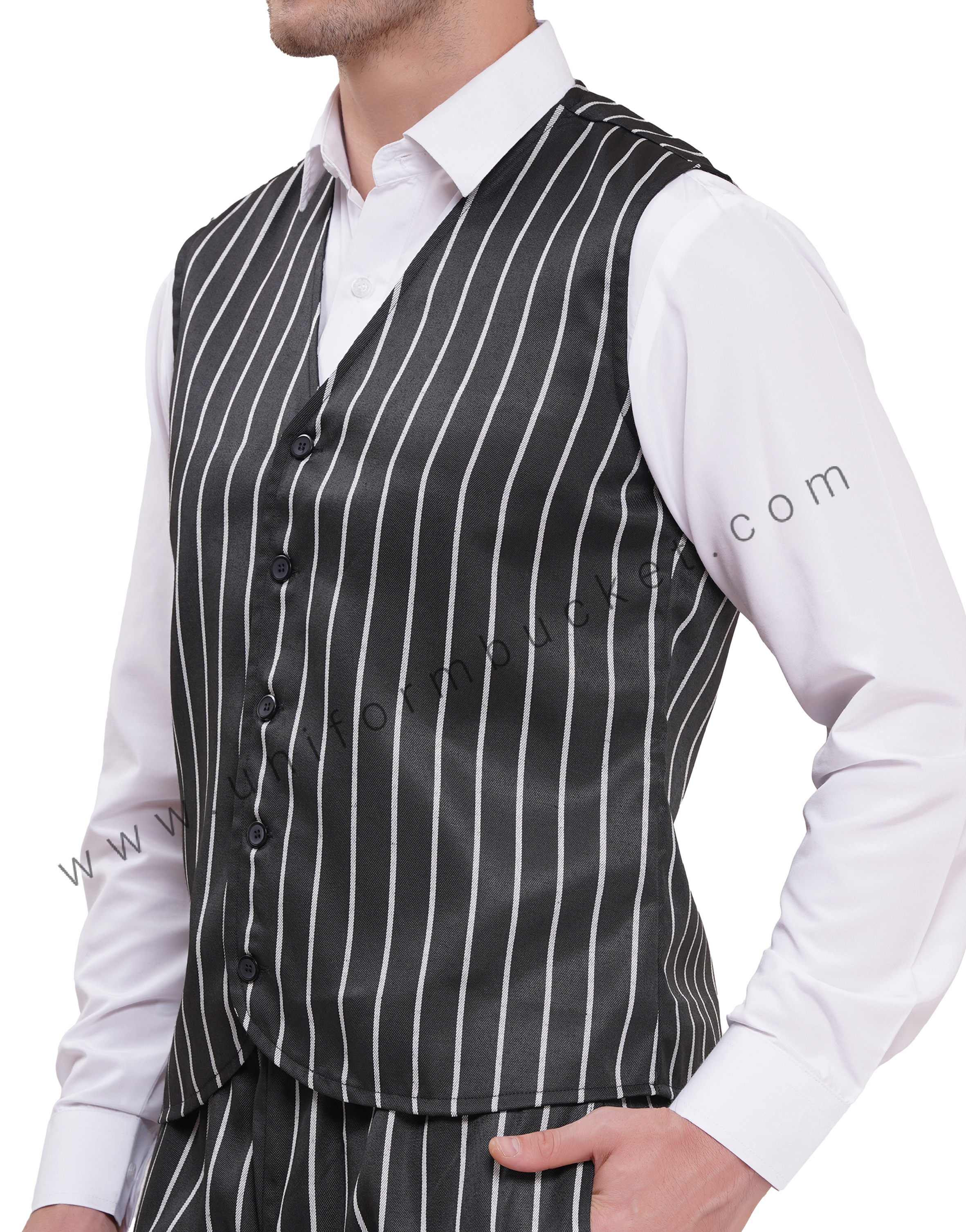 MALE VEST COAT WITH WHITE & BLACK LILING PATTERN thumbnail 7
