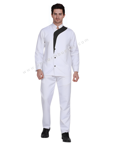 Male White Chef Coat With Black trim thumbnail 4