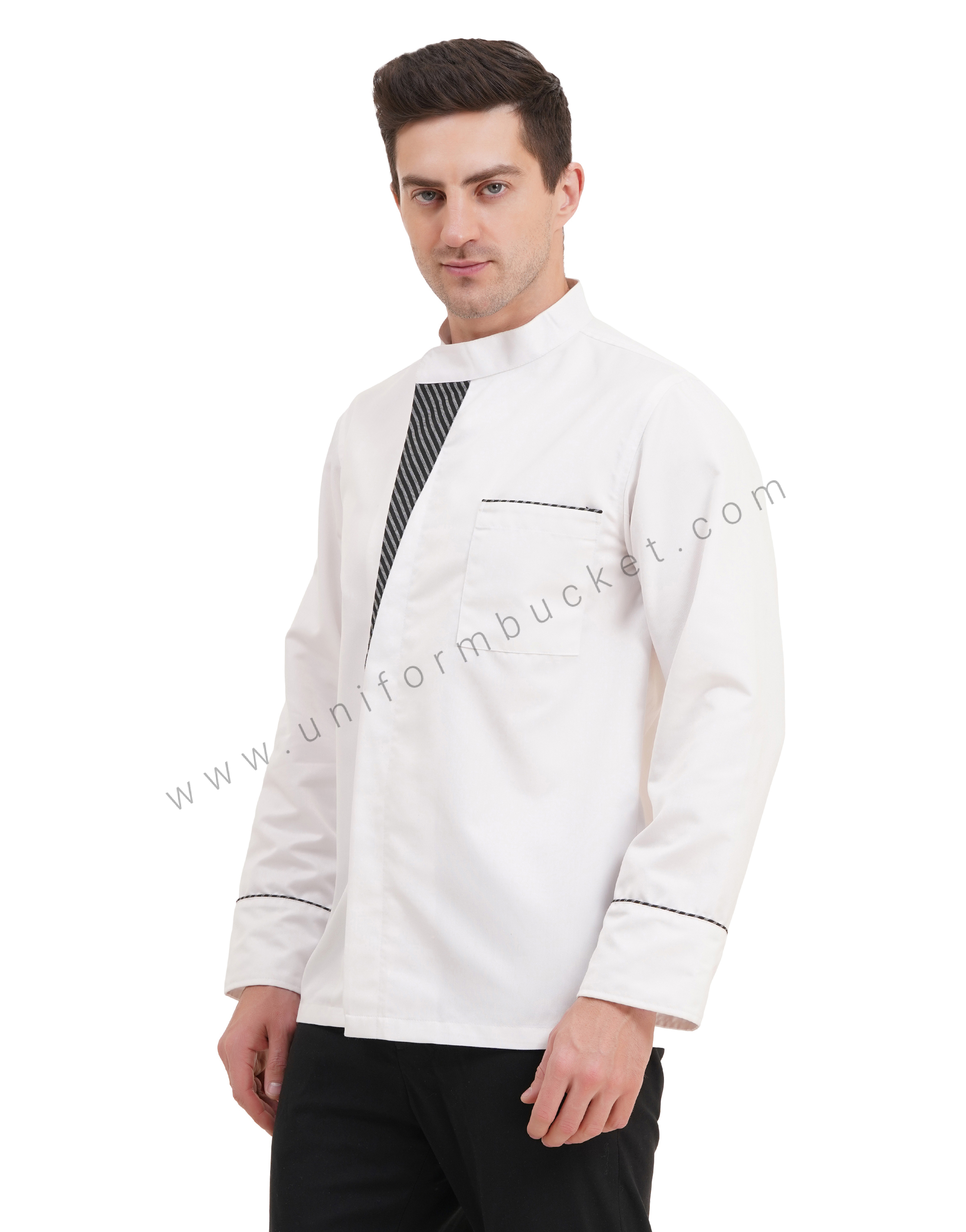 MALE WHITE CHEF COAT WITH ZEBRA PATTERN  PATCH view 1