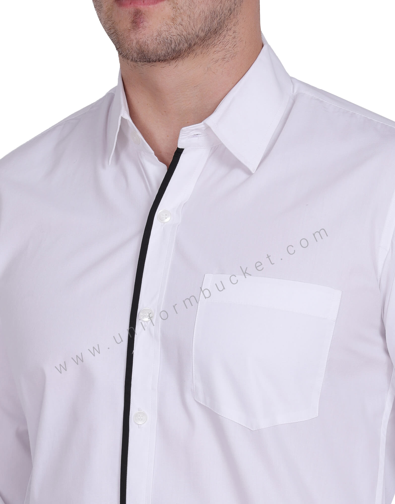 MALE WHITE SHIRT WITH BLACK PIPING thumbnail 5