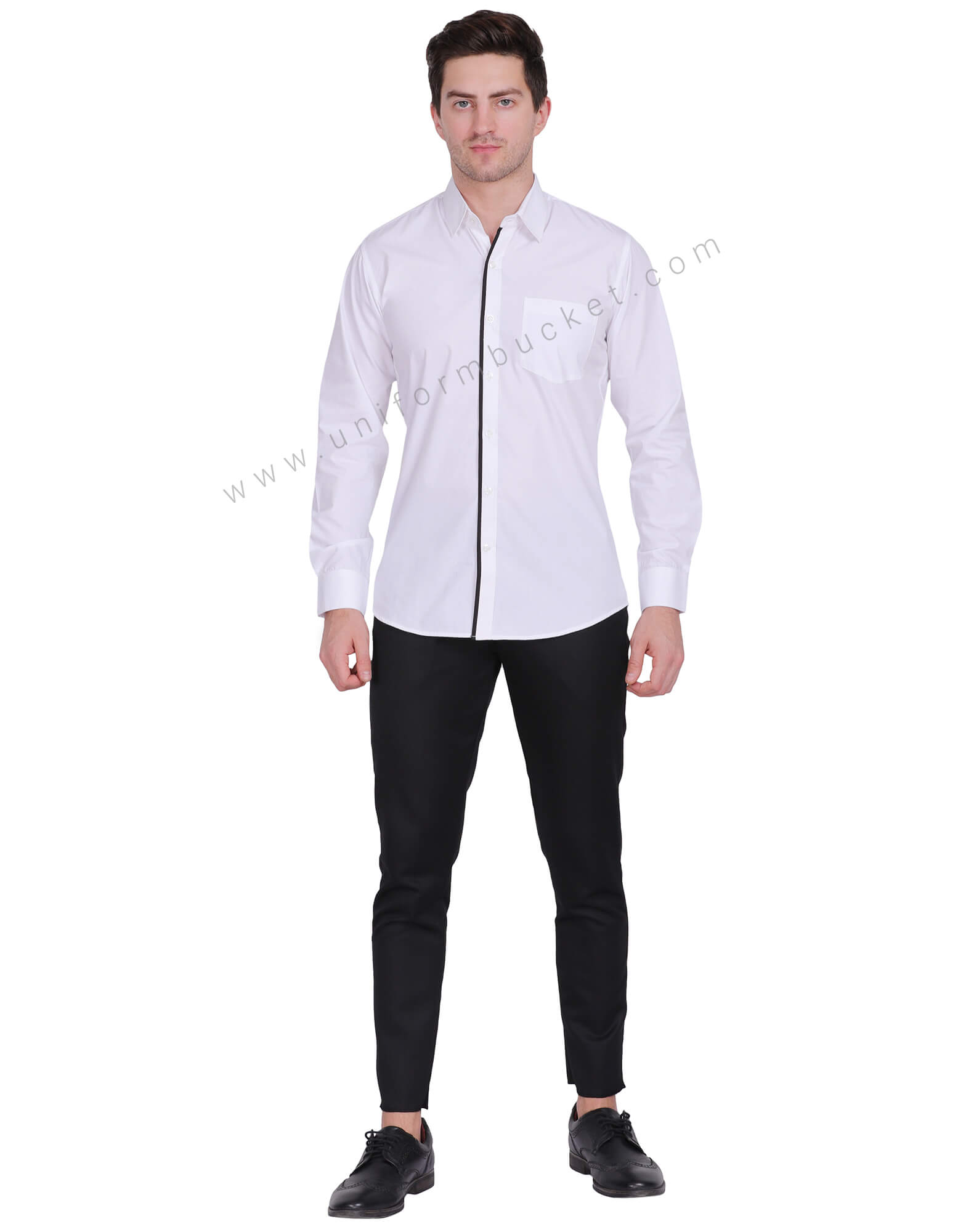 MALE WHITE SHIRT WITH BLACK PIPING thumbnail 2