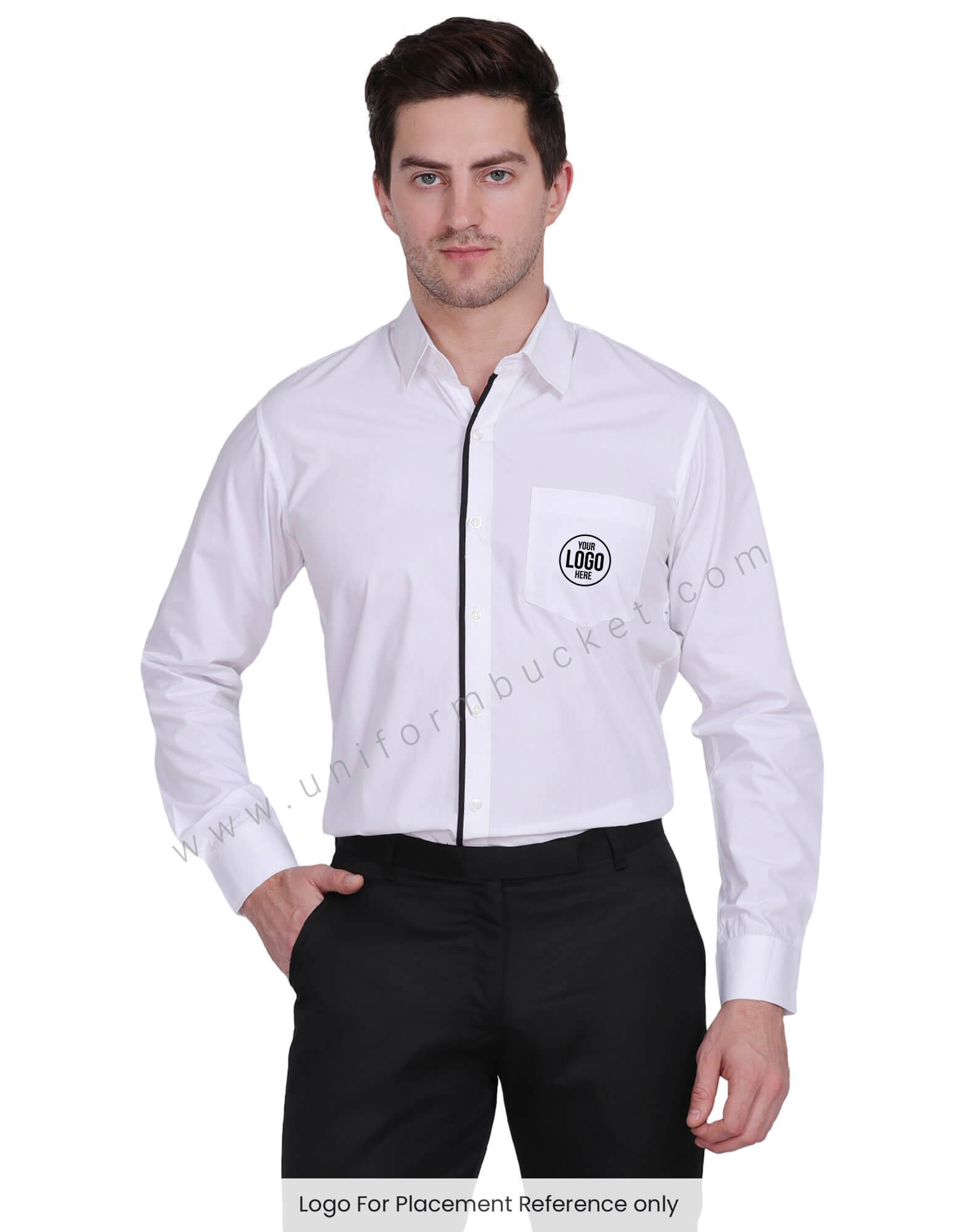 MALE WHITE SHIRT WITH BLACK PIPING view 1