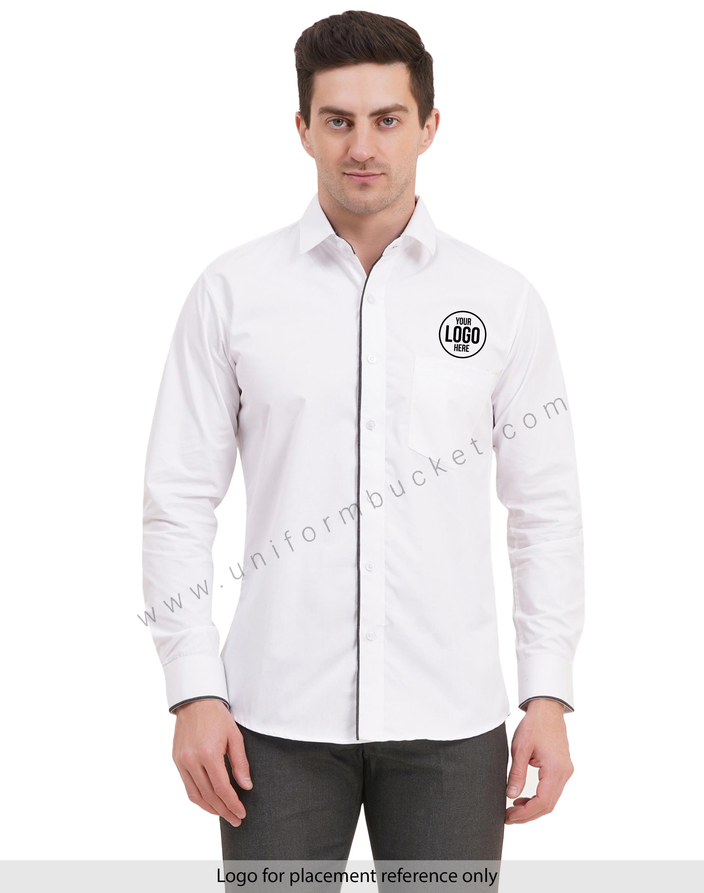 male white shirt with huy grey piping full sleeve view 1