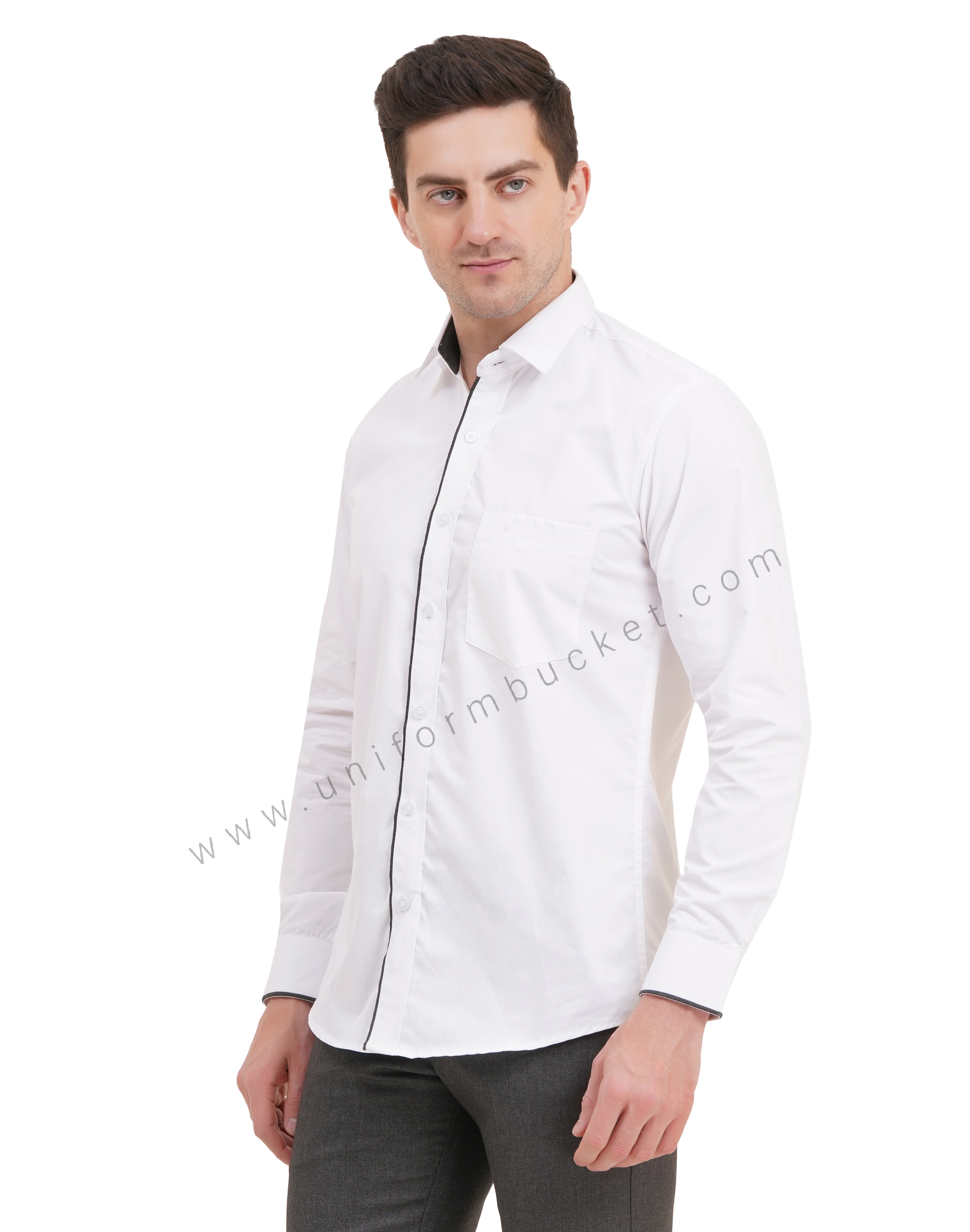 male white shirt with huy grey piping full sleeve thumbnail 2