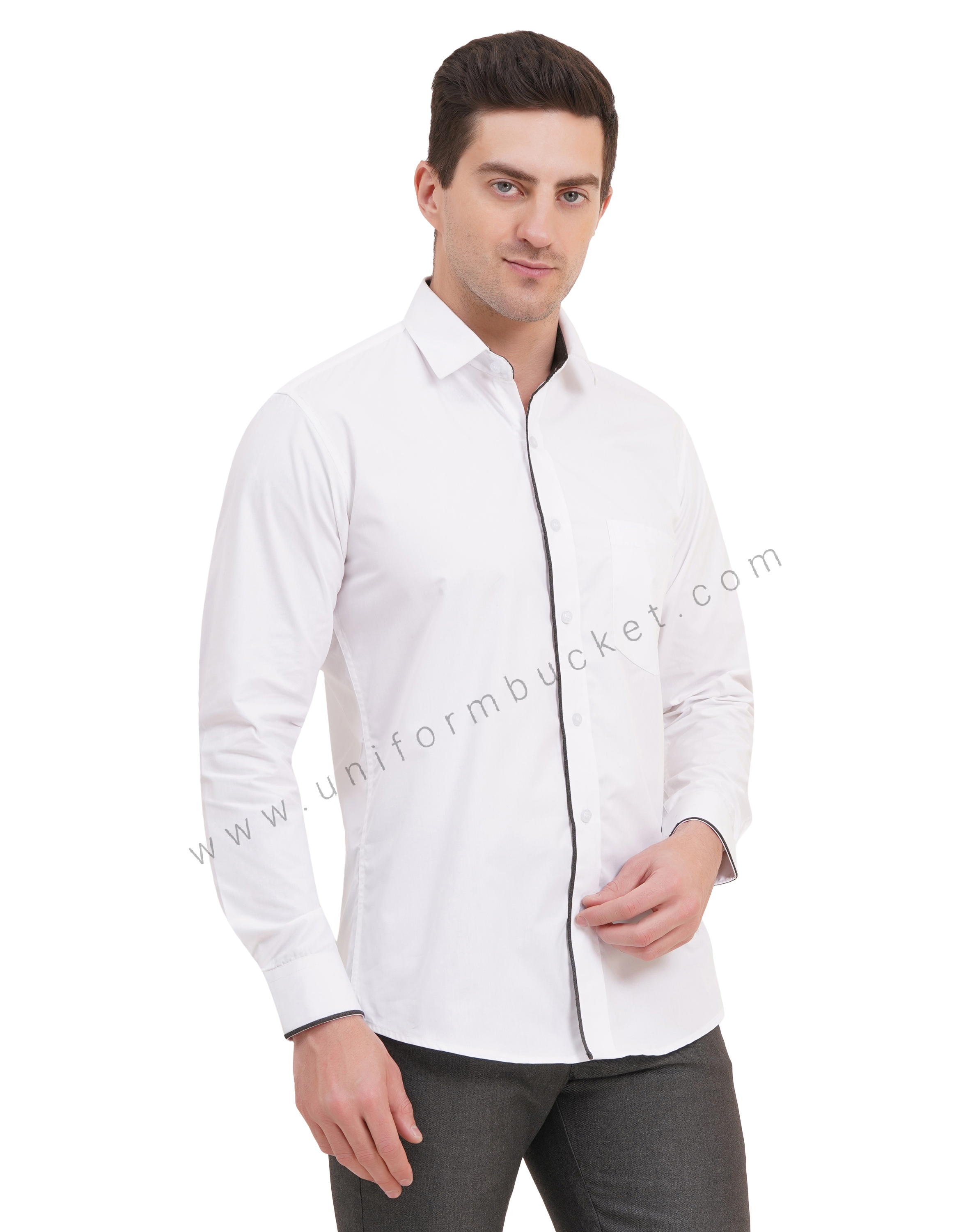 male white shirt with huy grey piping full sleeve thumbnail 3