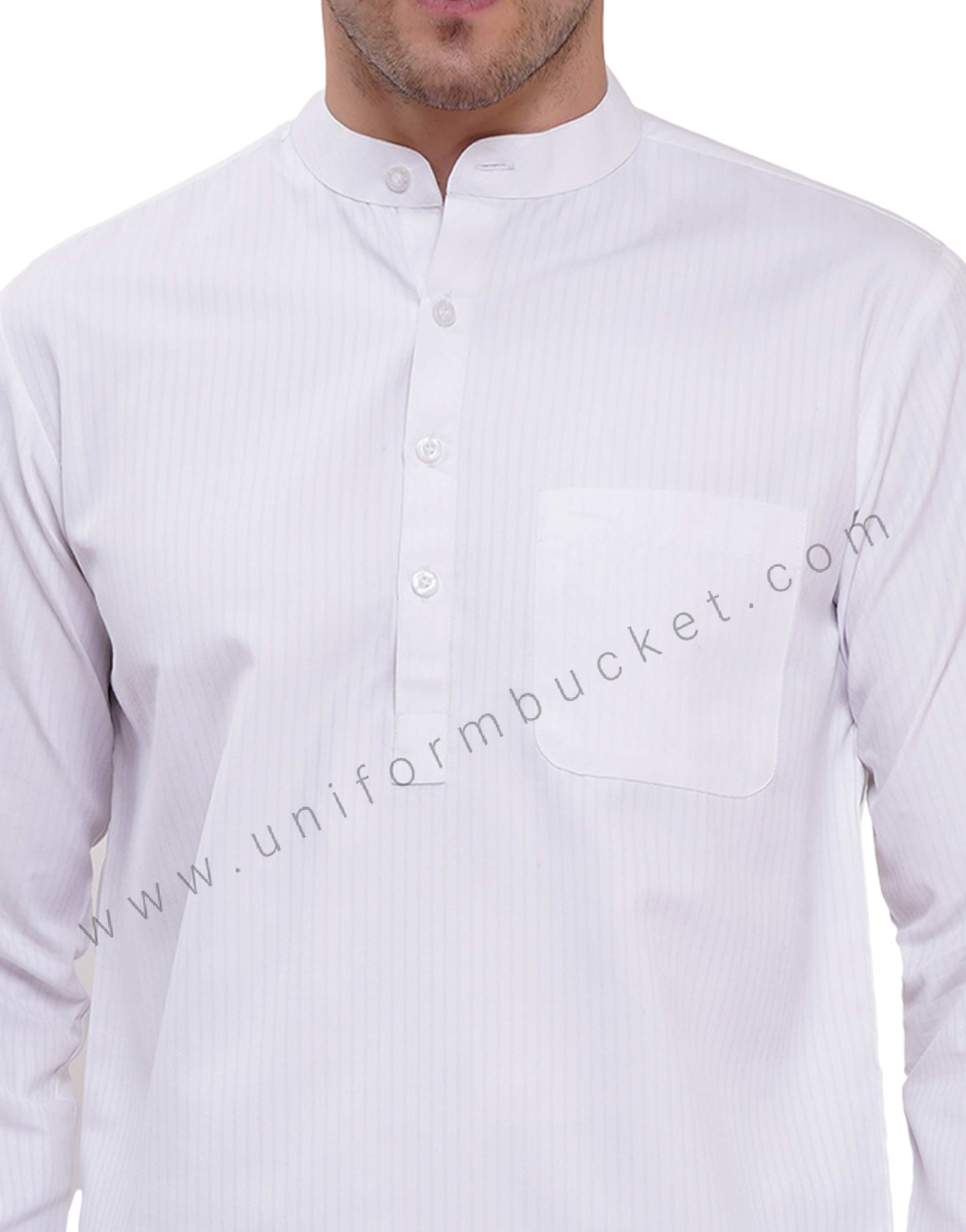 Male White short kurta full sleeve with cuff &  chinese collar thumbnail 6