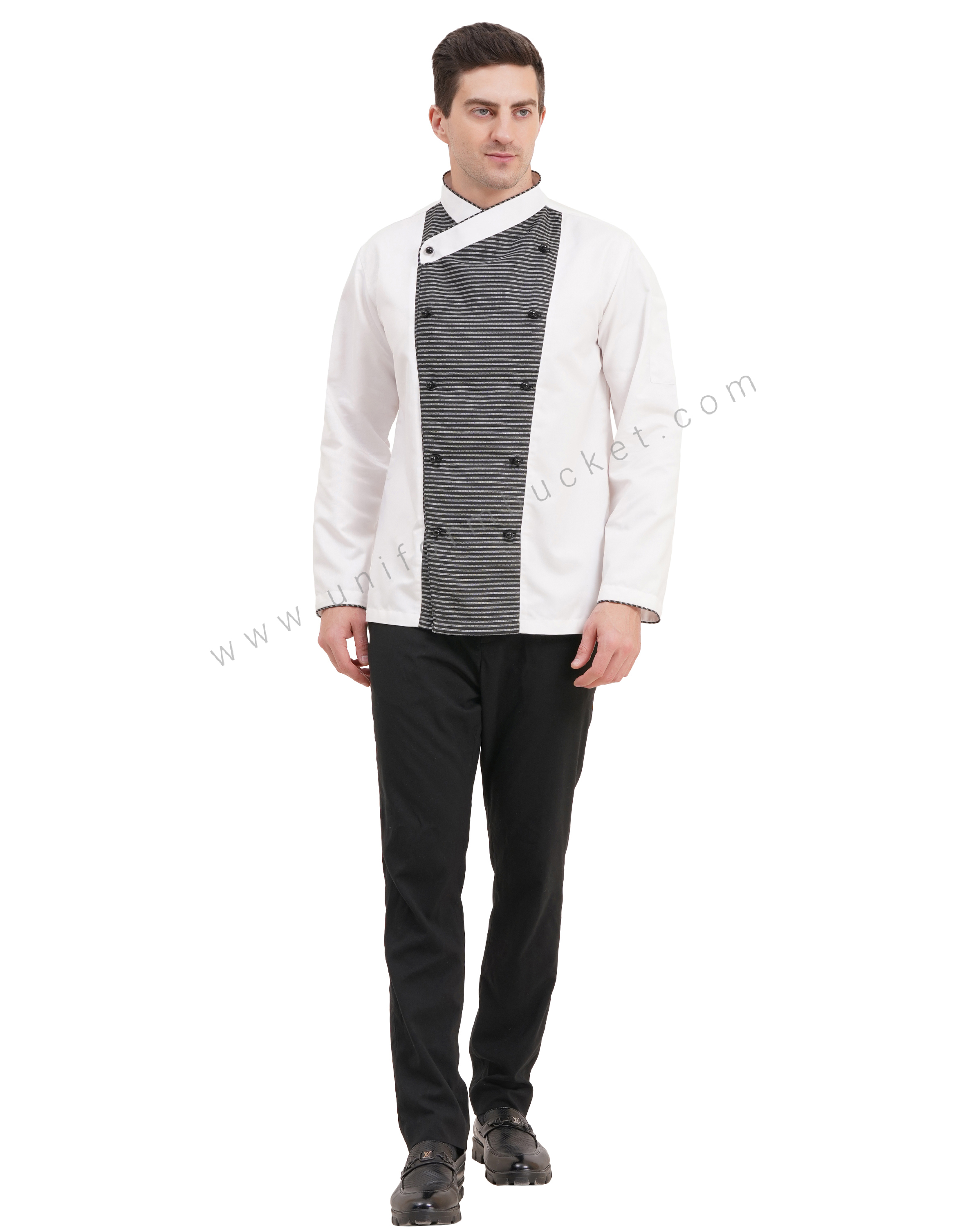 male white & Zebra Pattern  chef coat with  front removable buttons view 1